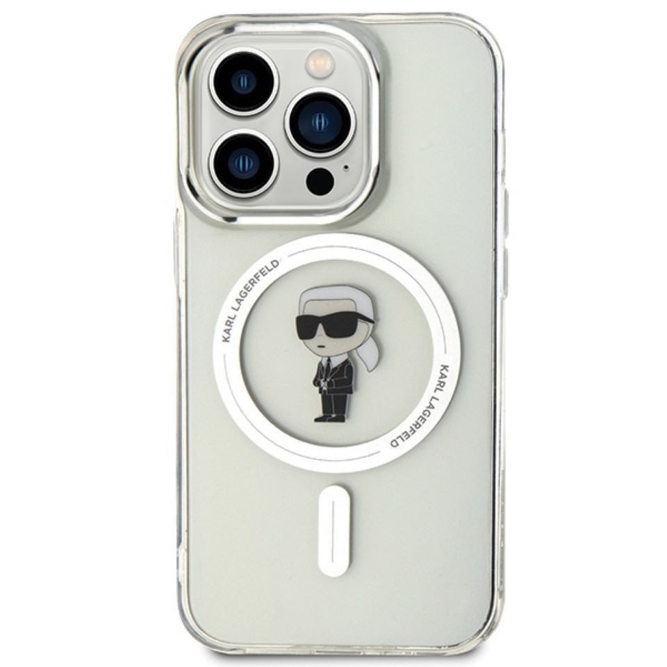 KARL LAGERFELD Handyhülle Case iPhone 15 Pro MagSafe kompatibel Figur transparent 6,1 Zoll, Kantenschutz