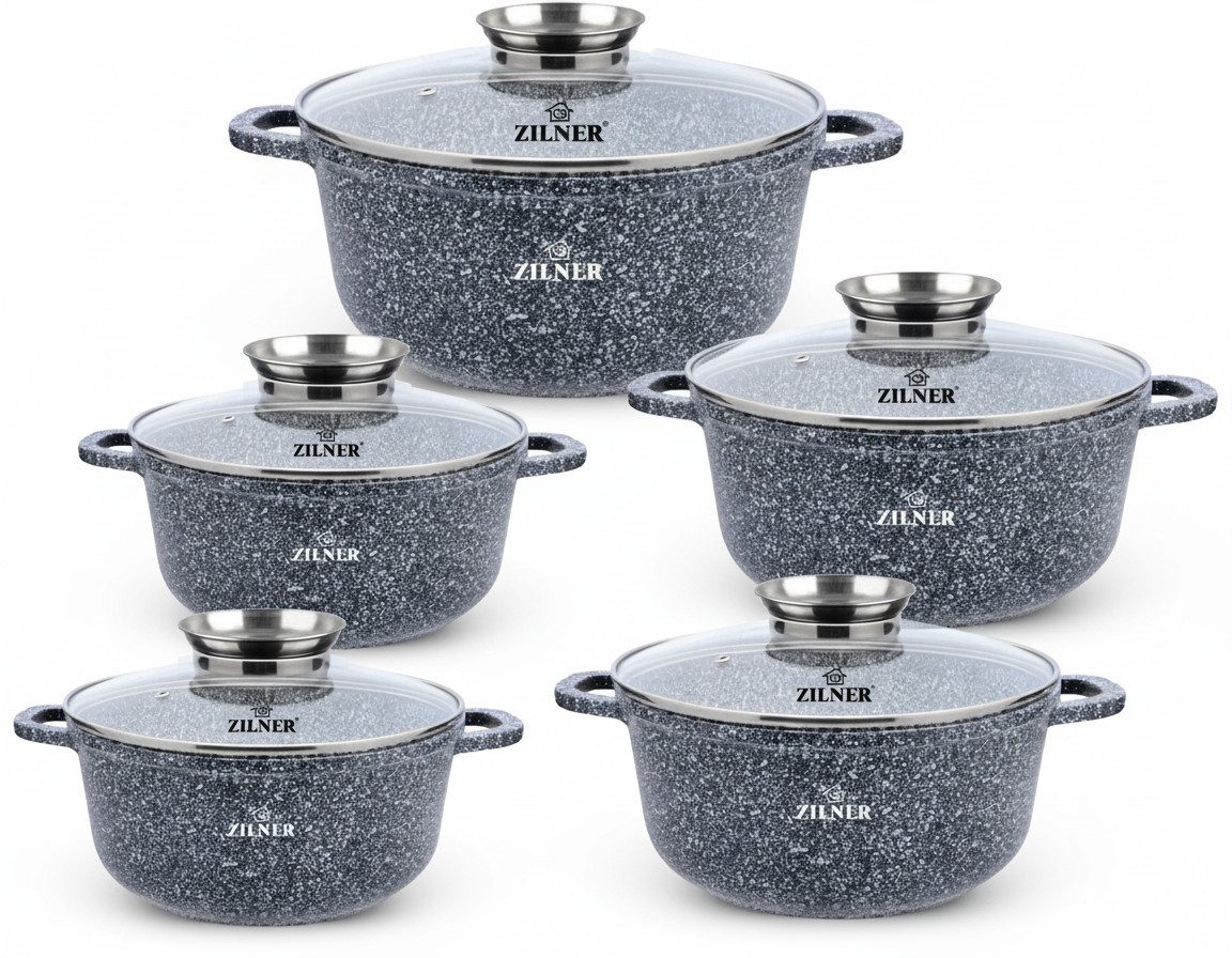 Zilner Topf-Set Graue Töpfe mit Keramik-marmorbeschichtung, Induktionstöpfe, Aluminium, Keramik (10-tlg)