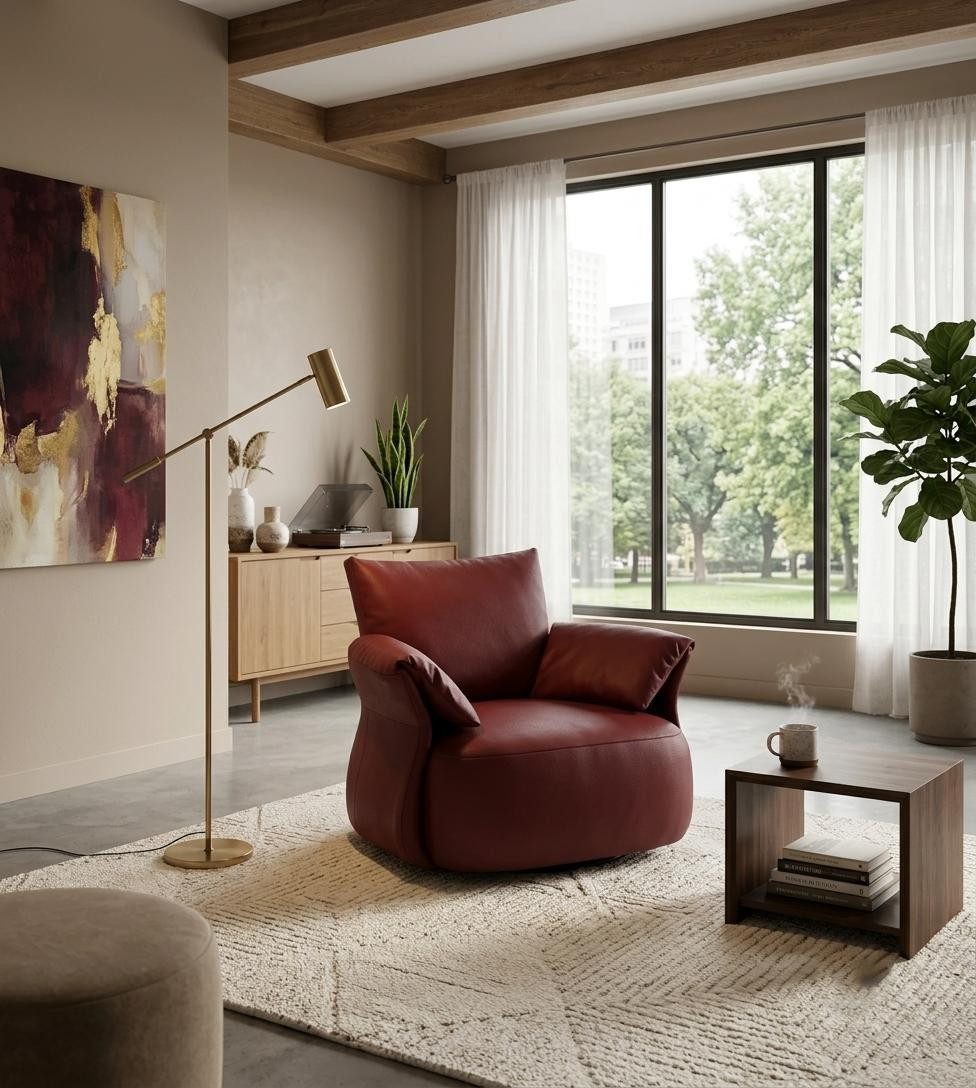 JVmoebel Loungesessel Moderner Loungesessel Bordeaux Leder mit weicher Komfortpolsterung (1-St), Made in Europa