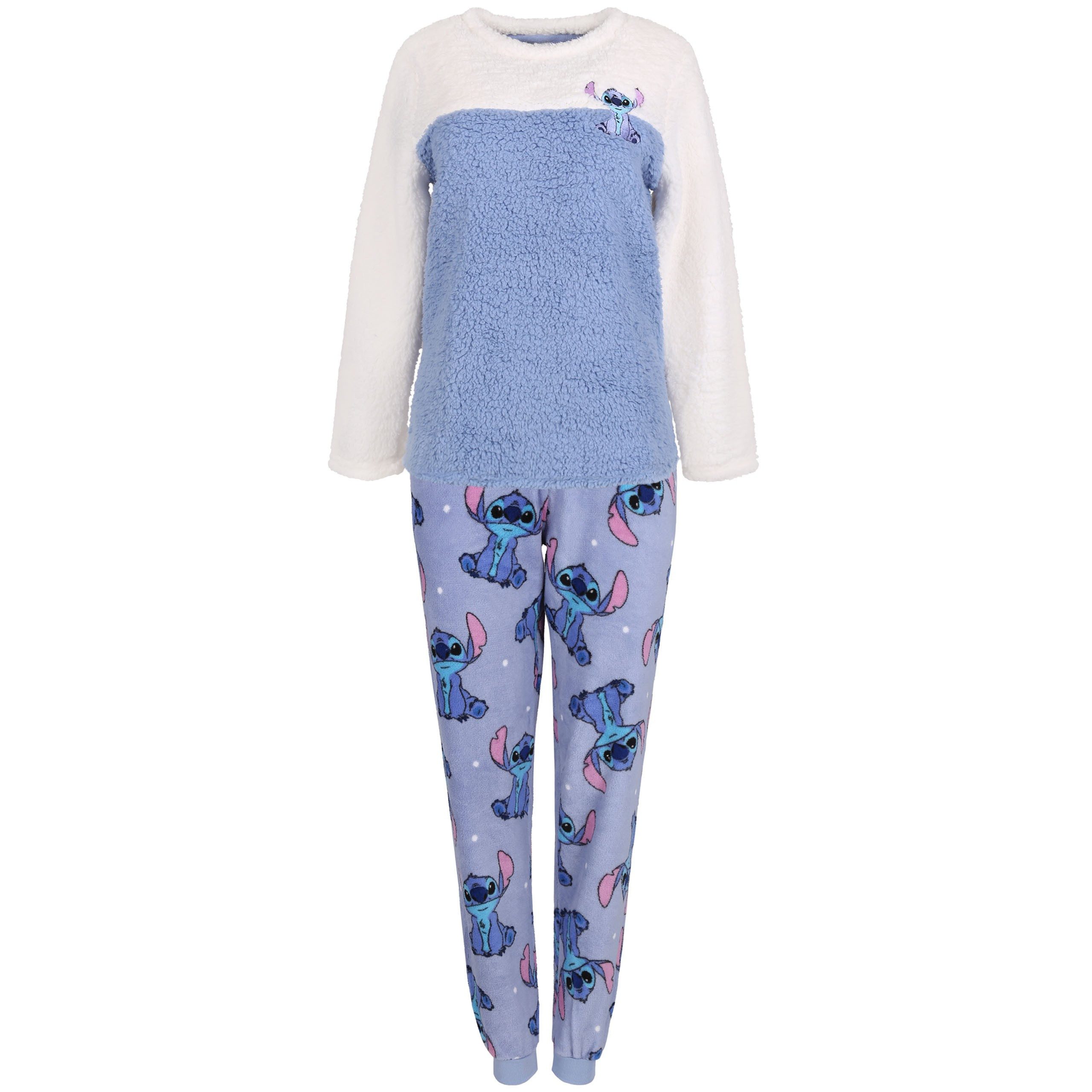 Sarcia.eu Schlafanzug DISNEY Stitch Pyjama für Damen, warm, aus Vlies, lange Hose, blau XXS