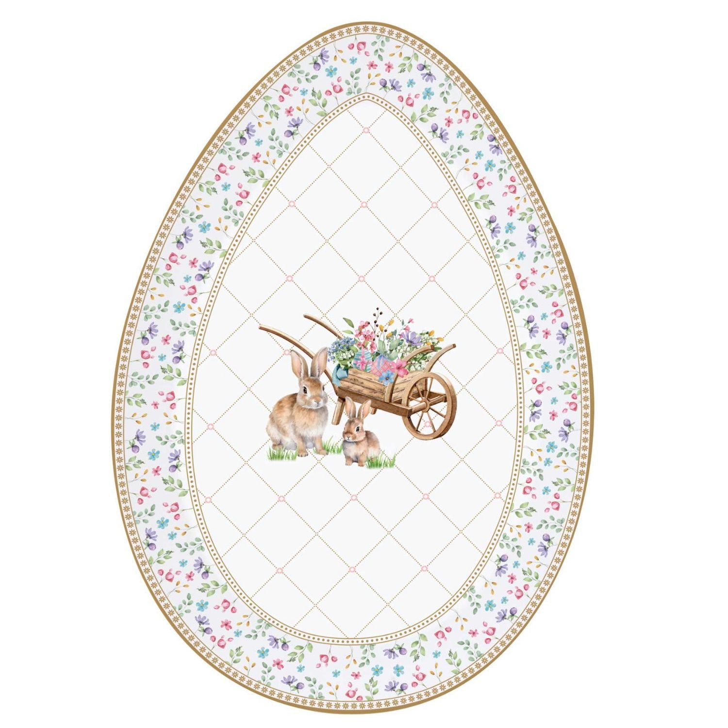 EasyLife Servierplatte Spring Bloom, Porzellan, Spülmaschinengeeignet, Mehrfarbig, Hasen & Blumenkörbe, H: 1.5cm