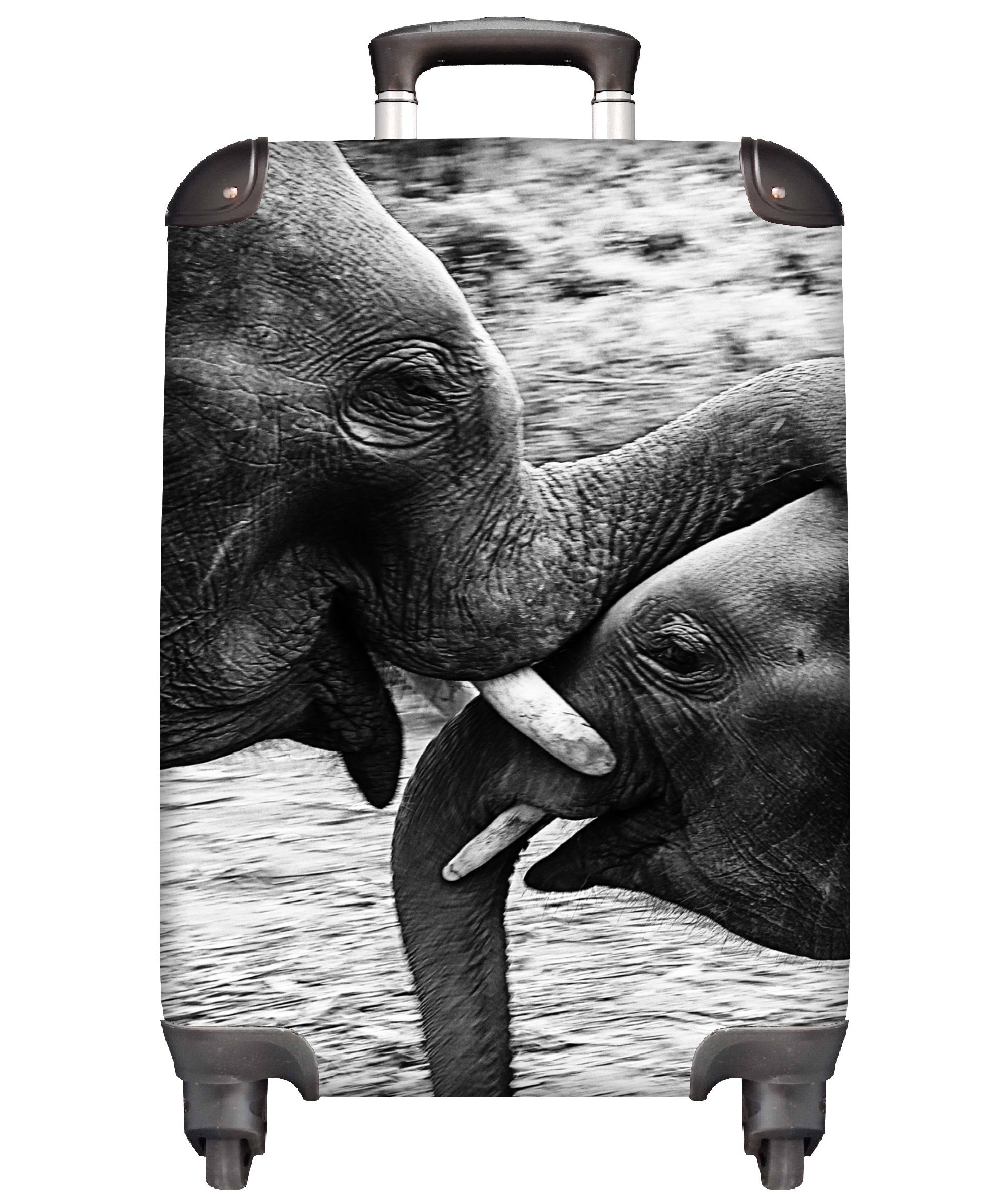 MuchoWow Handgepäckkoffer Elefant - Tiere - Natur - Schwarz und weiß, 4 Rollen, Reisetasche mit rollen, Handgepäck für Ferien, Trolley, Reisekoffer