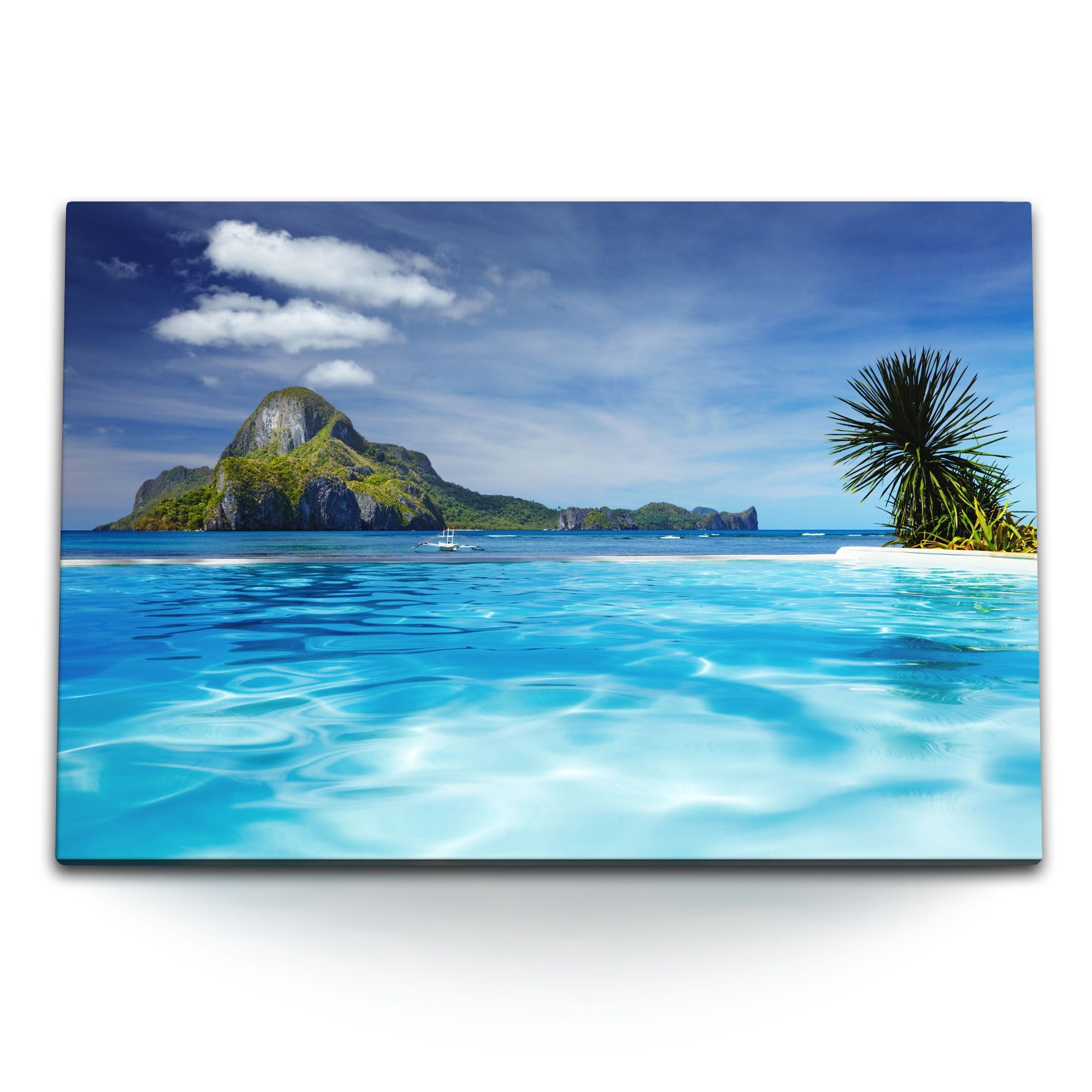 Leinwandbild 120x80cm Wandbild auf Leinwand Trauminsel Sommer Strand Meer Palmen