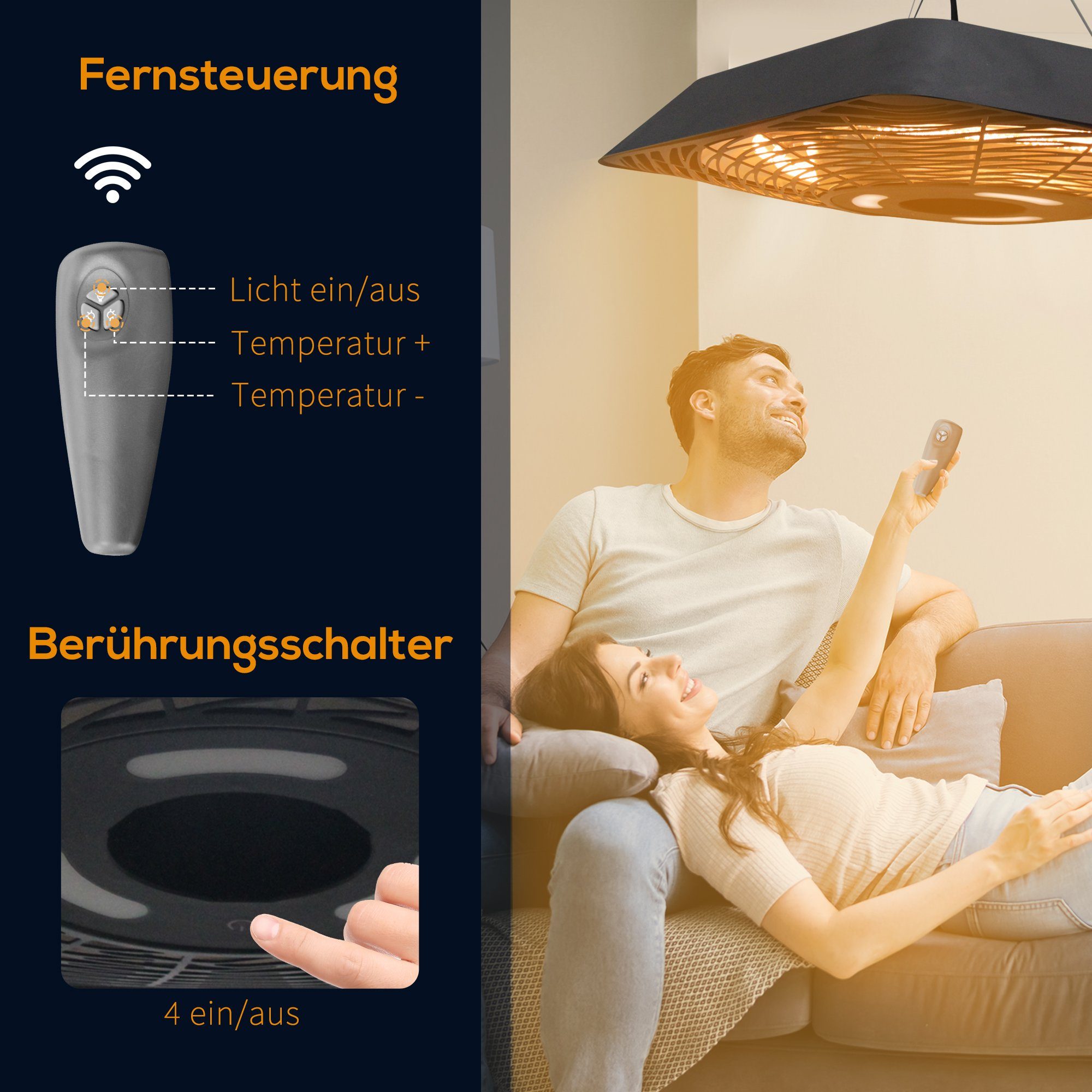 Outsunny Heizstrahler 5 Modi Heizstrahler mit Fernbedienung, LED-Licht Alu Glas, 2000 W, für Außenbereich, Schwarz – Bild 5 von 5