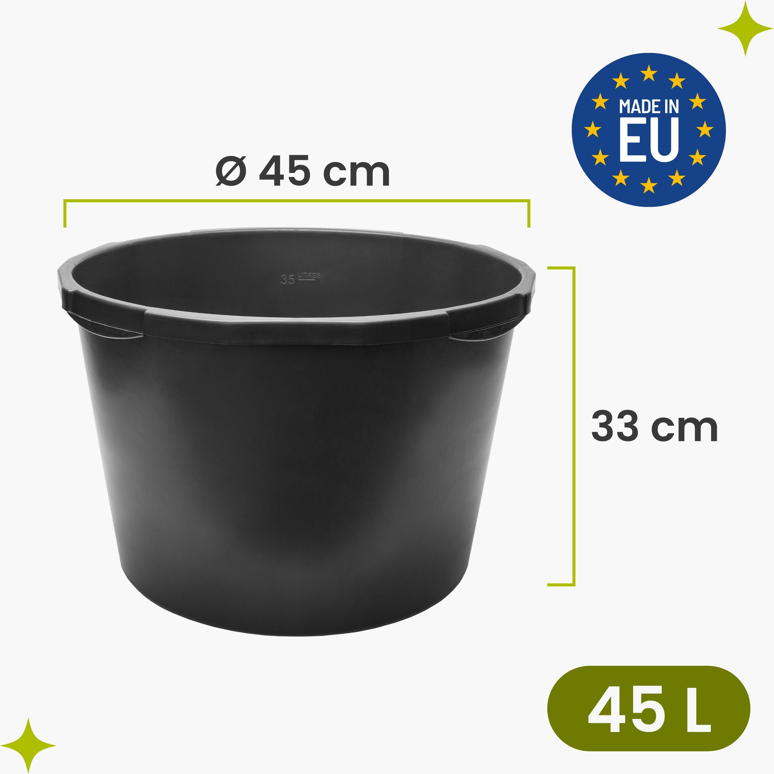 Garronda Mörtelkübel Rund Mörtelkübel Maurerkübel Kunststoffwanne Mörtelkasten GD-0170, (1-tlg., 1), Mischen von Beton, Mörtel, Gips, Kleber, Sand, Erde, Wasser, Schutt