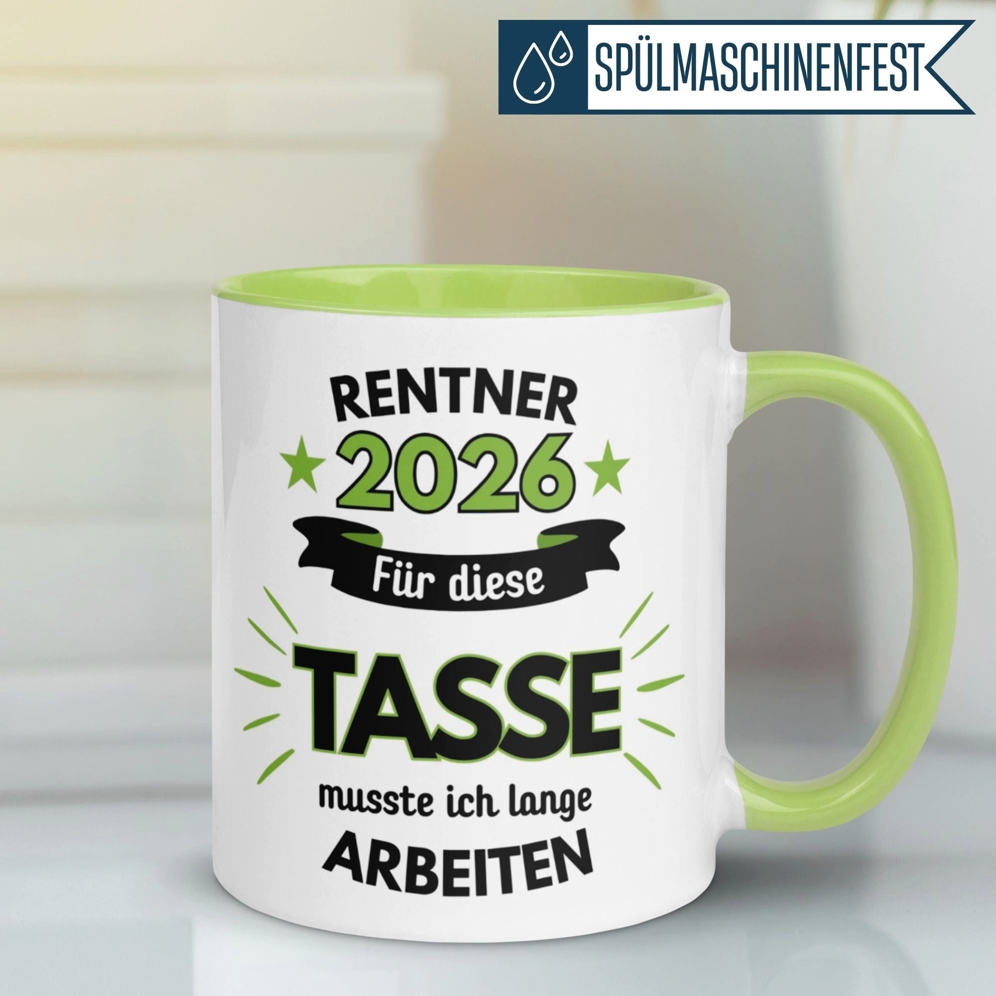 Momentals Tasse Rentner 2026 – Dafür musste ich lange arbeiten – Geschenk Rente Mann, Gratis Versand · Links-&Rechtshänder · Spülmaschinenfest