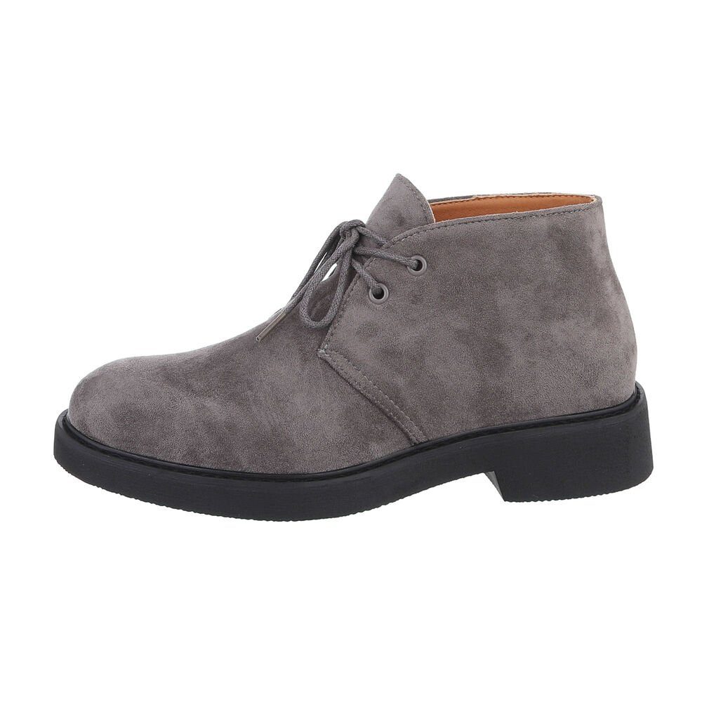 Ital-Design Herren Schnürschuhe Freizeit Stiefelette Blockabsatz Boots in Grau