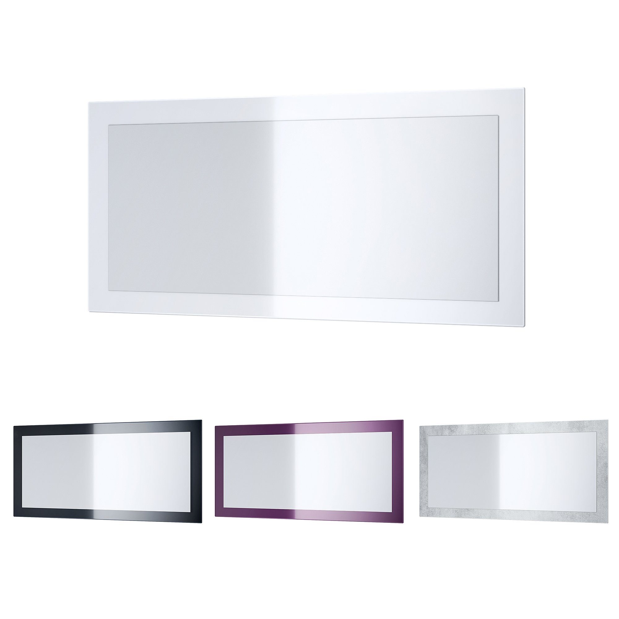 Vladon Wandspiegel Lima V1 (Wandspiegel, mit Rahmen im modernen Stil), Weiß Hochglanz (89 x 45 cm) – Bild 4 von 5