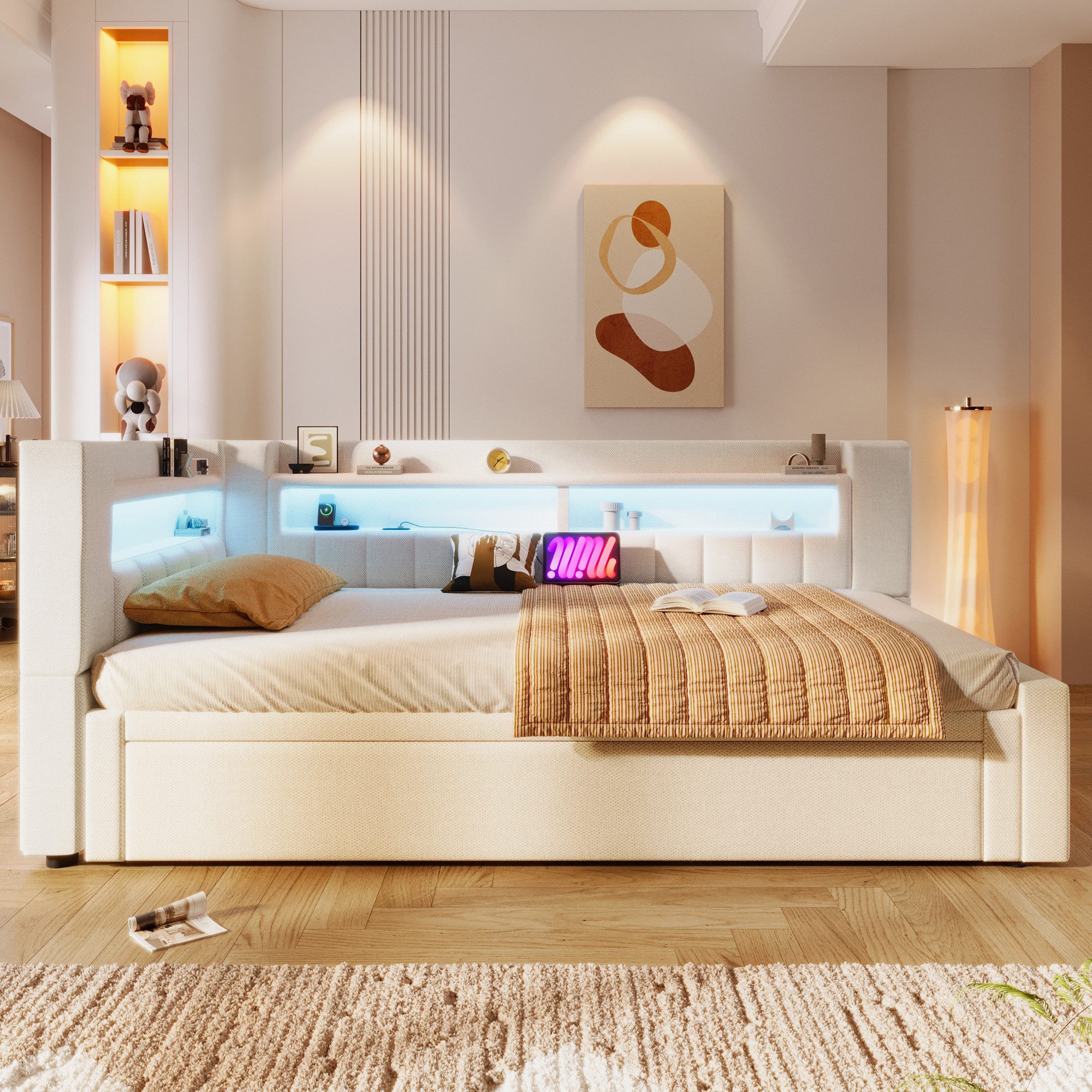 Merax Daybett 90x200cm/180x200cm mit LED-Beleuchtung, USB & Typ-C (Sofabett günstig online kaufen