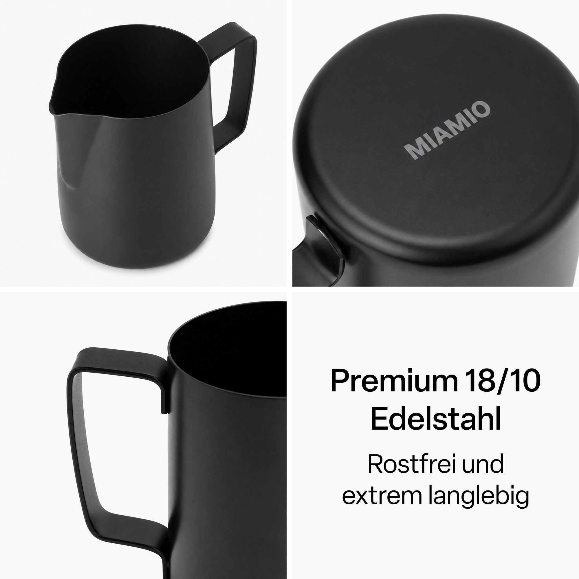 MiaMio Milch- und Zuckerset mit Serviertablett, mattschwarz (5-tlg), Edelstahl, Sahnekännchen 330 ml und Zuckerdose 270 ml – Bild 5 von 5