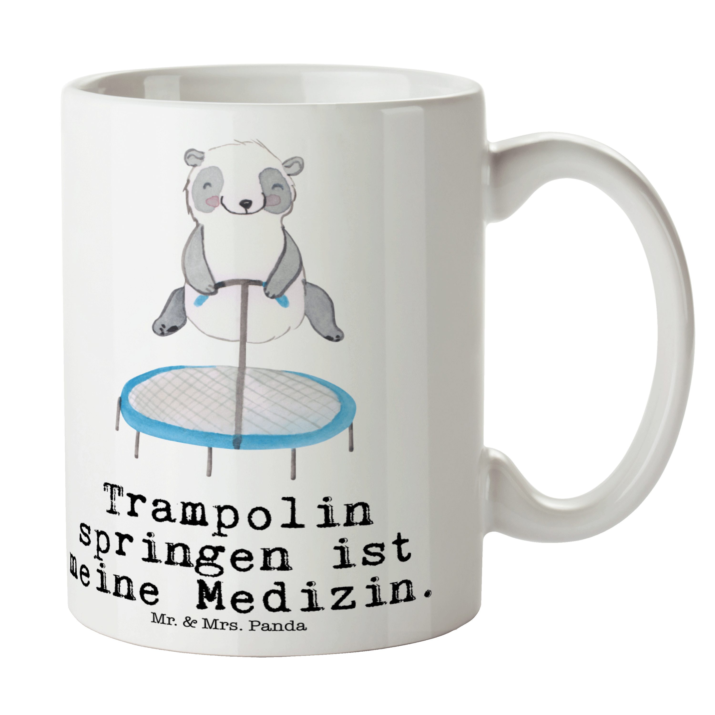 Mr. & Mrs. Panda Tasse Panda Trampolin springen Medizin - Weiß - Geschenk, Becher, Sportart, Keramik