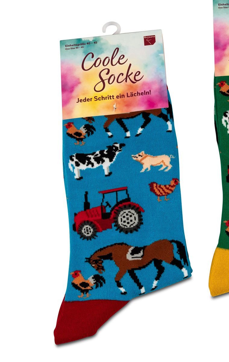 Socken Coole Socke Bauernhof blau- One Size 40 - 45