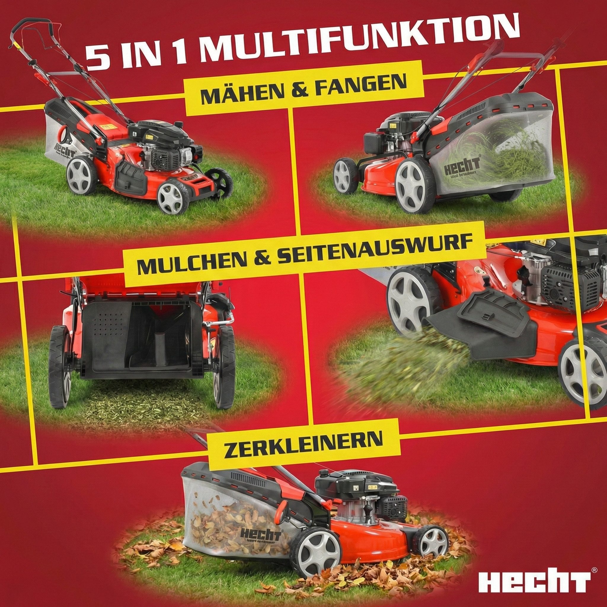 Hecht Benzinrasenmäher 554 SX mit Radantrieb 5in1, 53 cm Schnittbreite, Mulchkit, 6 PS, 75L Fangkorb – Bild 4 von 5