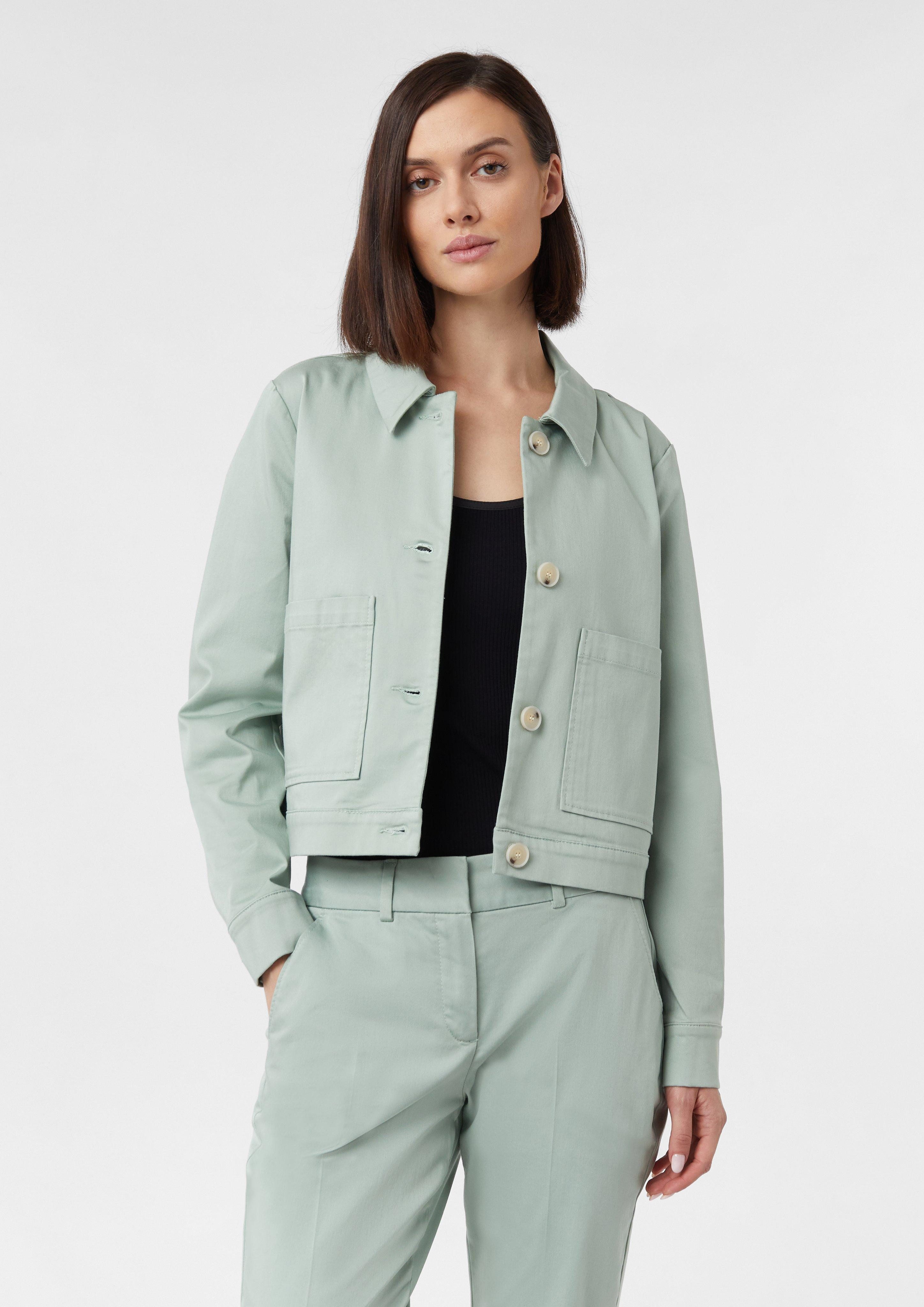 Blusenblazer Baumwollsatin-Jacke im Boxy Fit mit Hemdkragen