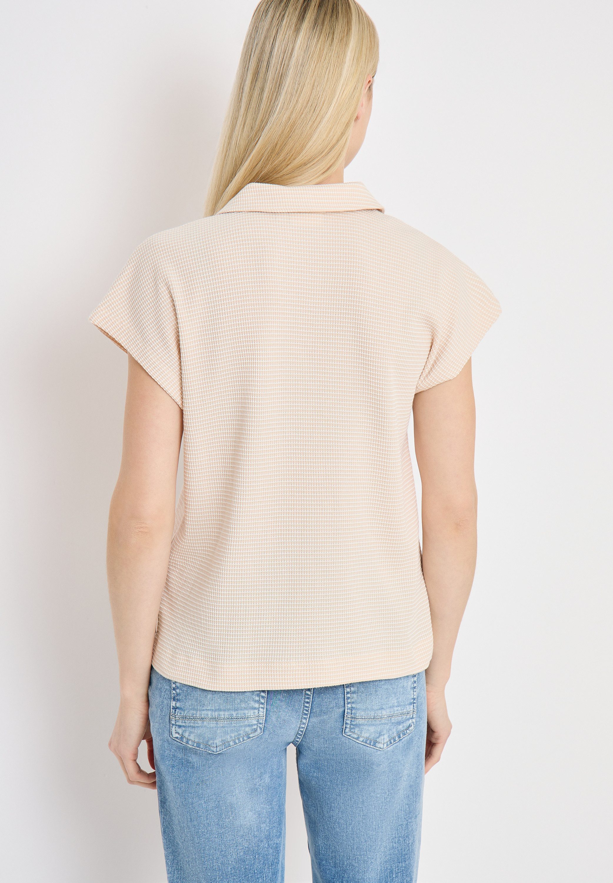 CECIL T-Shirt Sommershirt mit Struktur im Two-Tone-Look und mit Polokragen