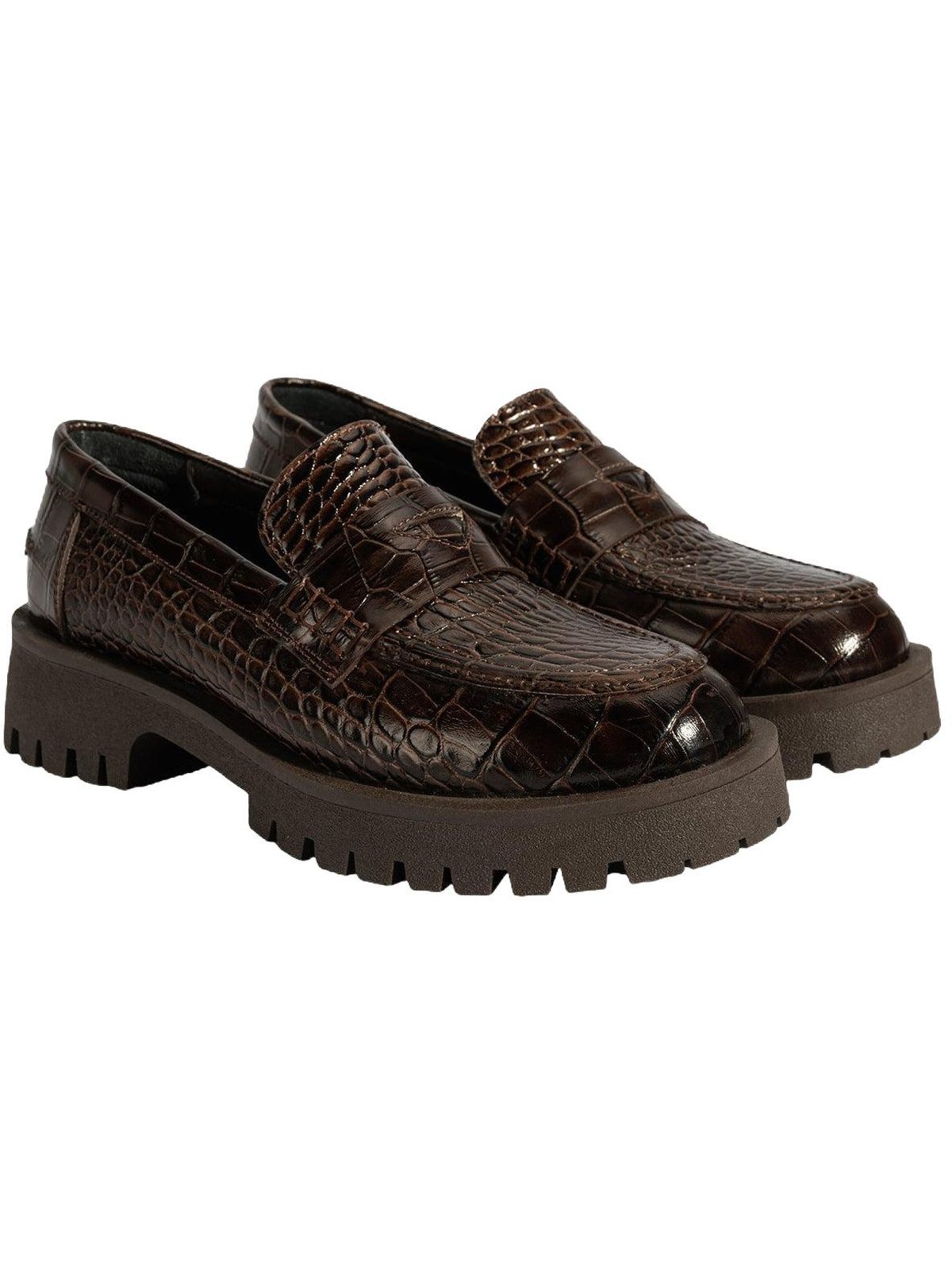 Damen-Slipper – Obermaterial aus Leder, runde Zehenpartie, flacher Ab Loafer