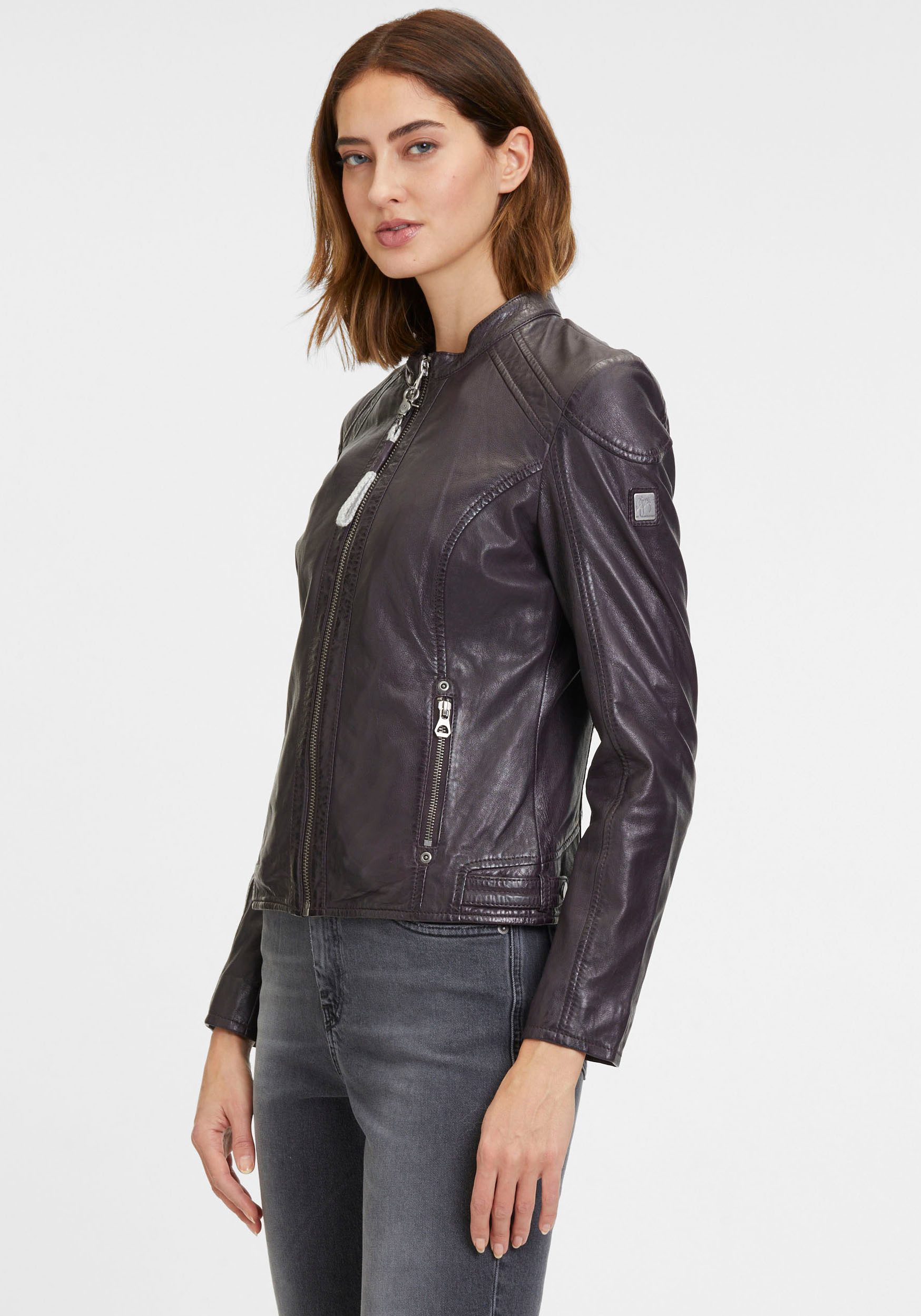 Mauritius Lederjacke GWAlice mit Reißverschlusstaschen, Ziernähte, günstig online kaufen