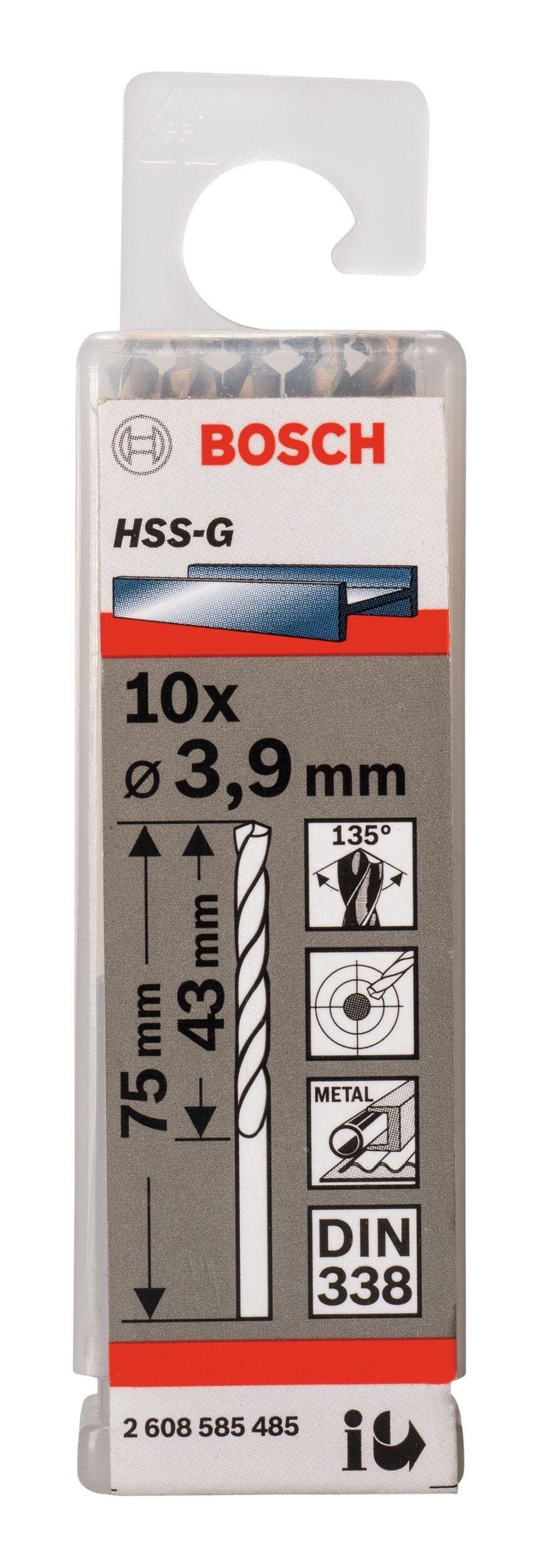 10er-Pack 75 BOSCH (DIN 3,9 Metallbohrer, Stück), x 338) HSS-G mm 43 - (10 - x