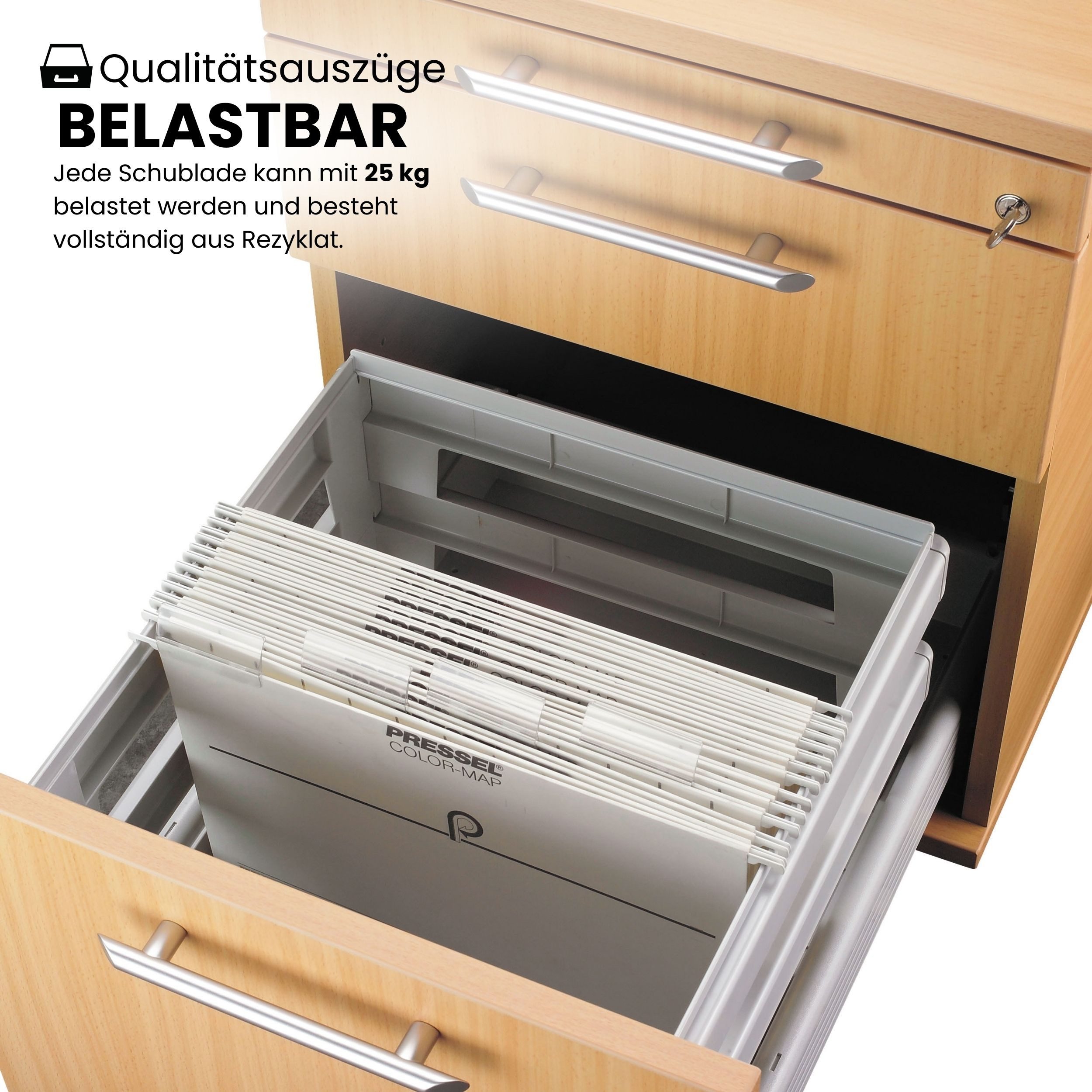 bümö Rollcontainer office Bürocontainer - mit Hängeregistratur, Dekor: Nussbaum mit Relinggriff (Kunststoff)