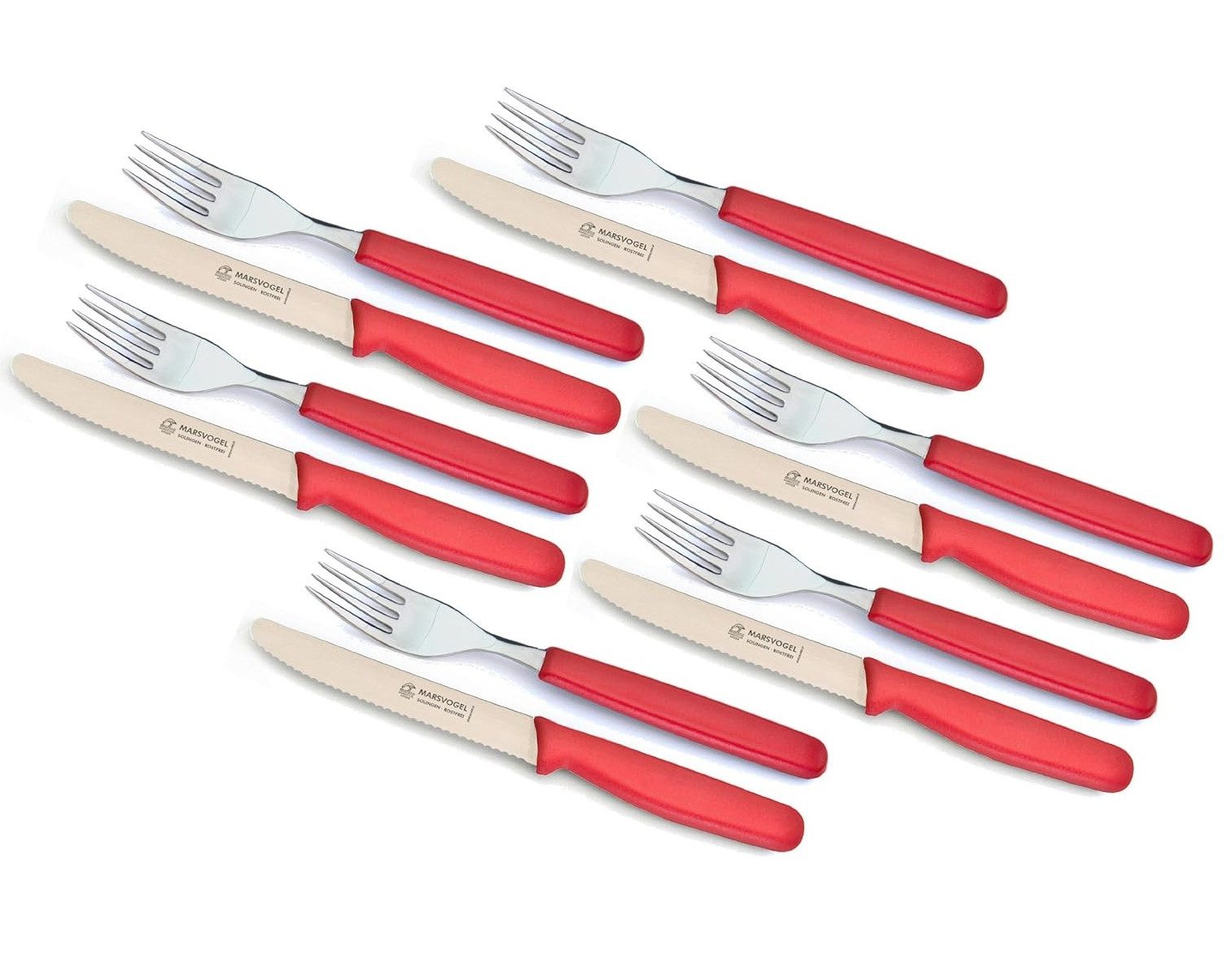 Marsvogel Besteck-Set Tafelbesteck-Set, 12-teilig, Edelstahl rostfrei, rot, Tafelmesser (12-tlg), Kunststoff, ideal für den Frühstückstisch