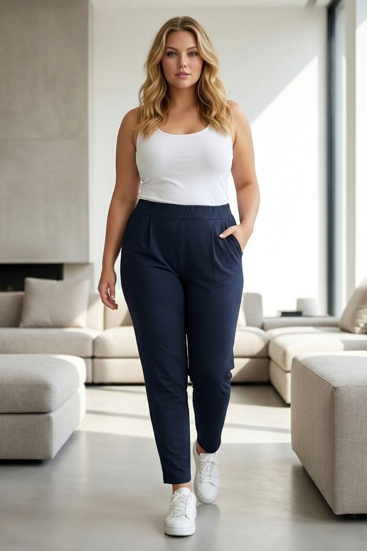 Stil Diva Bequeme Jeans Plus Size Stretchhose mit Taschen und elastischem Bund, schmal geschni