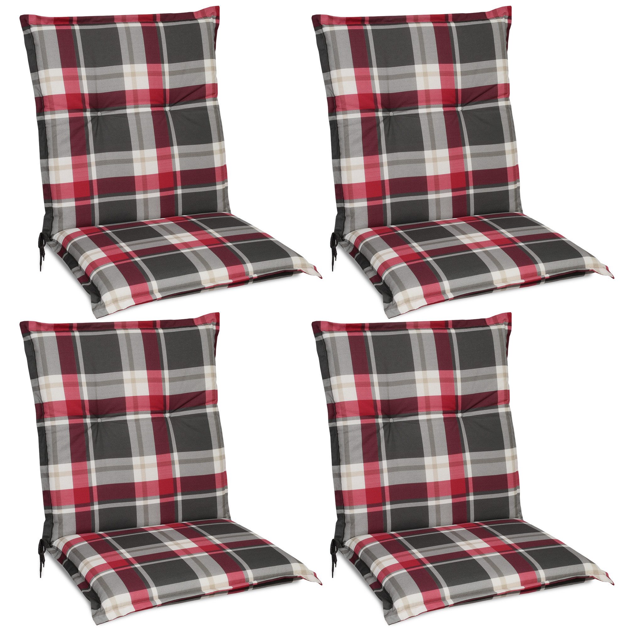Sitzauflage 4er Set Sunny RK Niedriglehner Auflagen 100x50 cm in Bordeaux Kariert