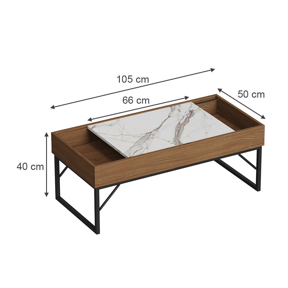 Vicco Couchtisch Lunero, Nussbaum/Marmor, 105 x 50 cm (1-St)