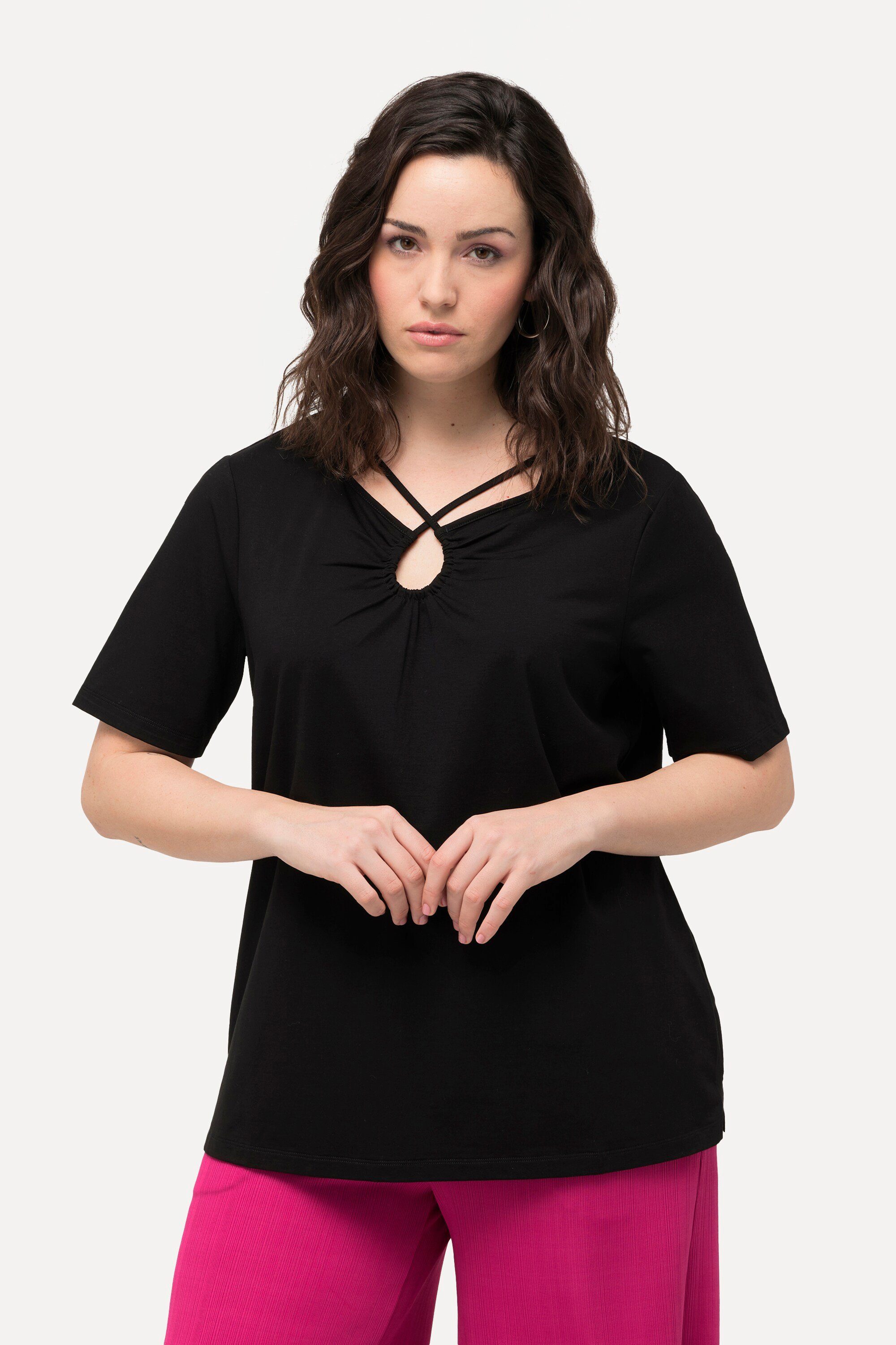Ulla Popken T-Shirt T-Shirt Zierbänder Cut-Out günstig online kaufen