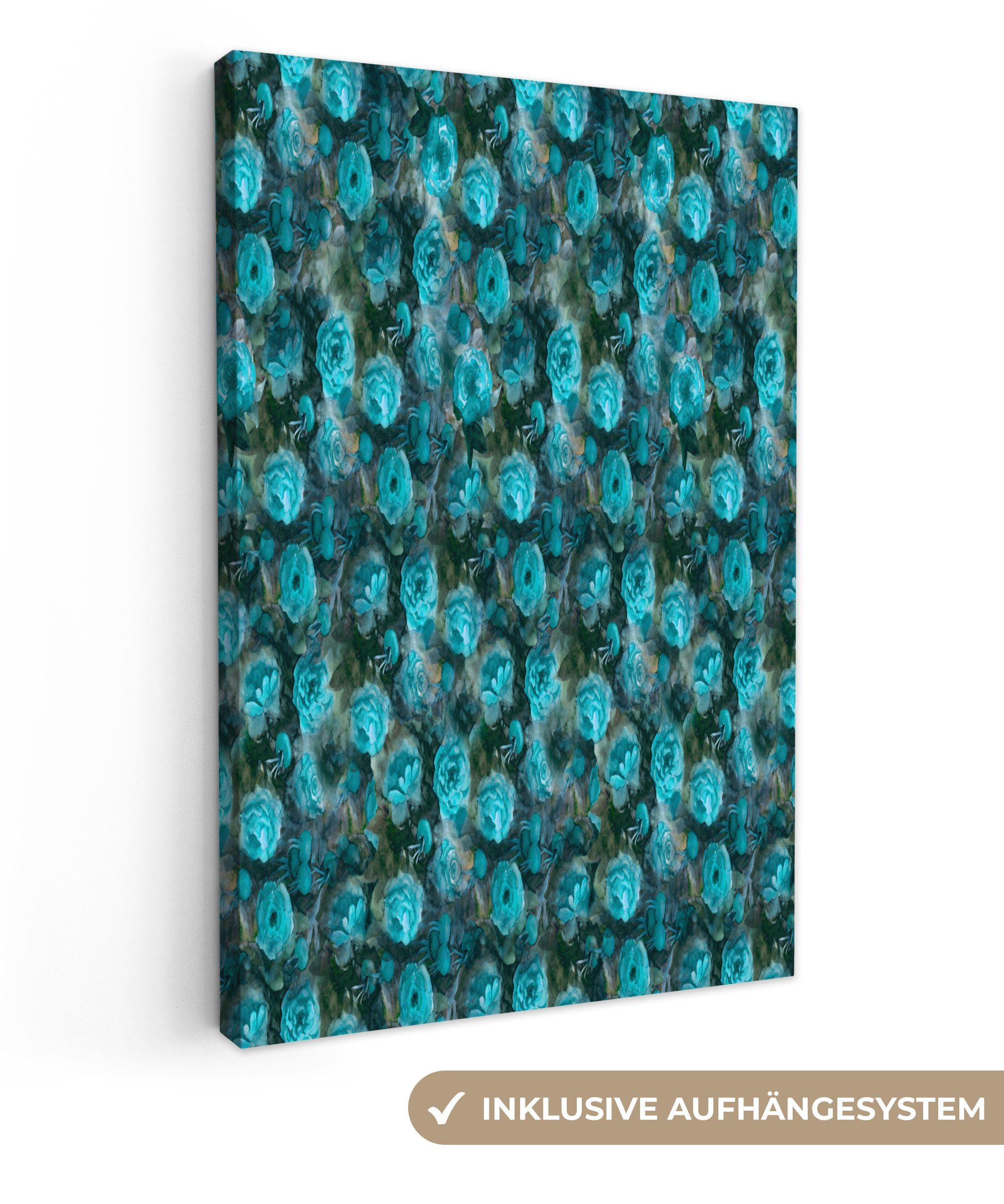 OneMillionCanvasses® Leinwandbild Blumen - Blau - Rosen, (1 St), Leinwandbild fertig bespannt inkl. Zackenaufhänger, Gemälde, 20x30 cm