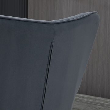 HOMCOM Relaxsessel Loungesessel mit Hocker, Armlehnstuhl mit Stahlbeine, Fernsehsessel (Relaxstuhl, 2-St., Armlehensessel mit Hocker), Grau