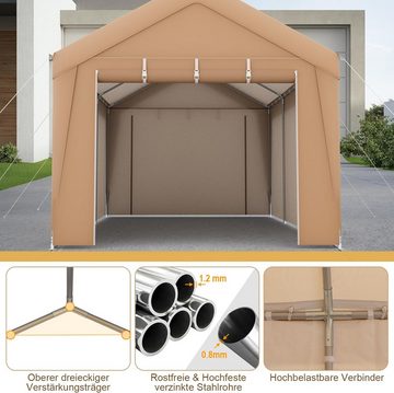 KOMFOTTEU Einzelcarport Garagenzelt, mit Metallgestell & wetterfester Überdachung(mit Seitenwänden)