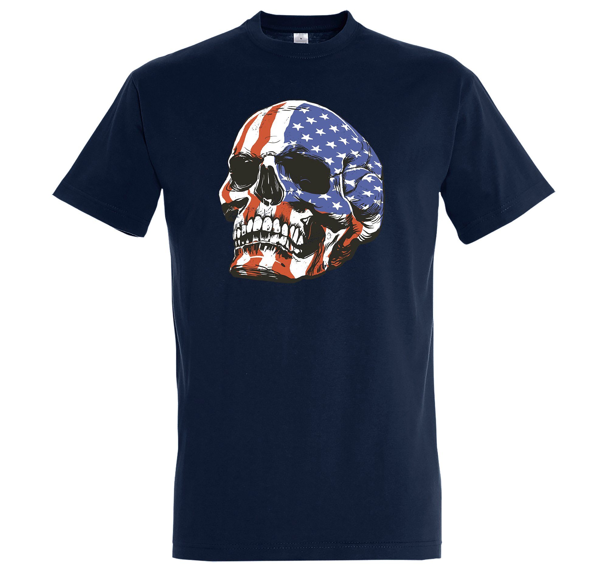 Youth Designz T-Shirt USA Skull Schädel Herren Shirt mit trendigem Frontprint Navyblau
