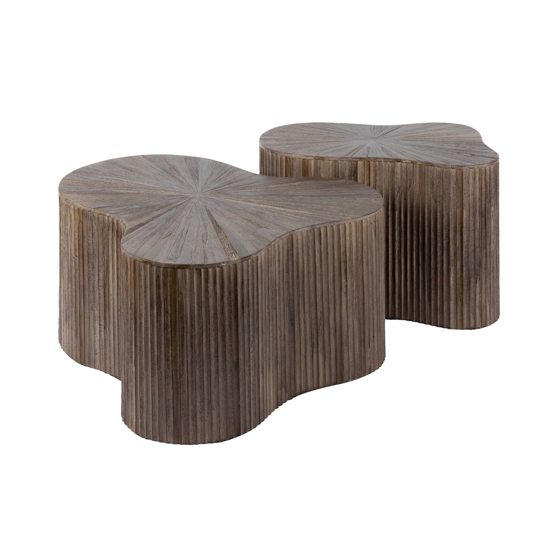 Maison ESTO Couchtisch 2er-Couchtisch MOJO CHAM Teakholz, dunkelbraun organische Form (2er-Set), Wellenförmiges Gestell