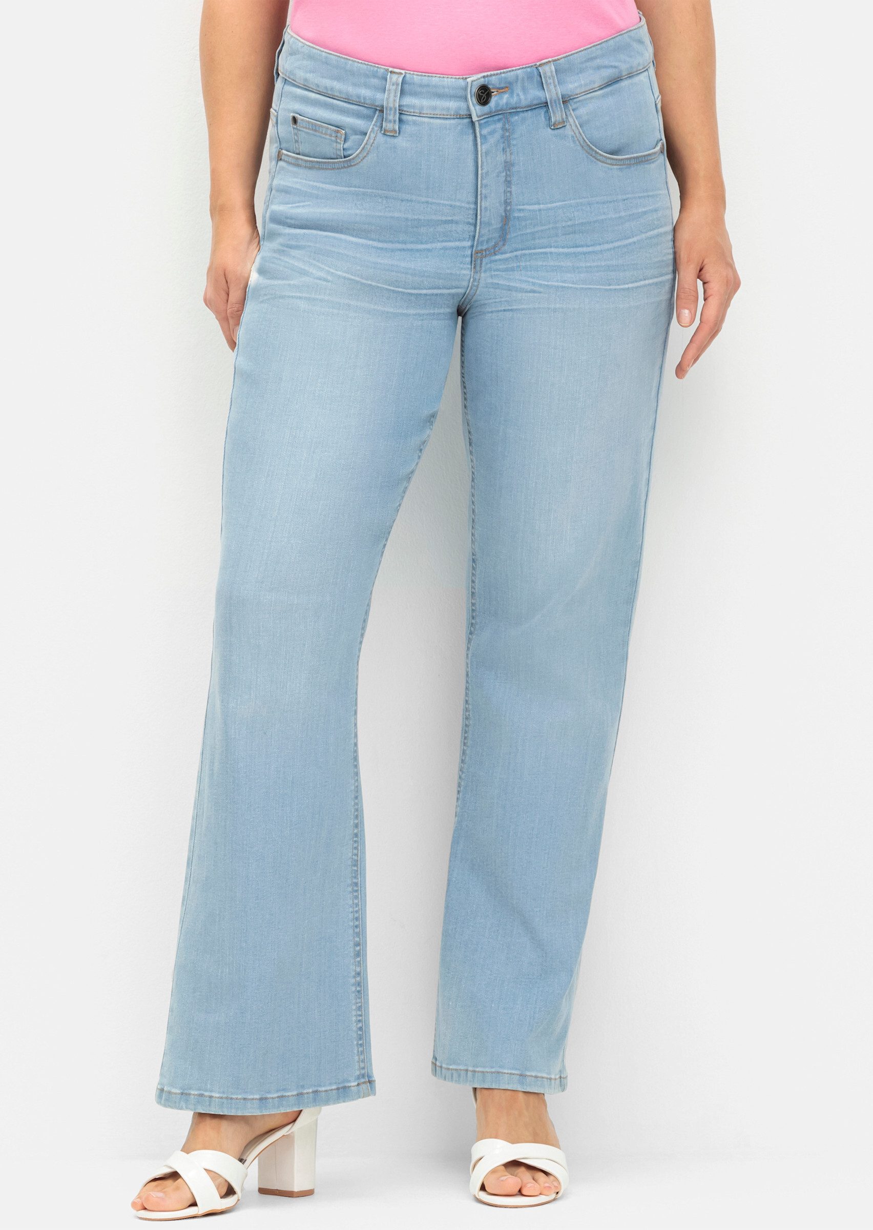 Sheego Bequeme Jeans Bootcut-Jeans . mit Used-Effekten, extralang günstig online kaufen