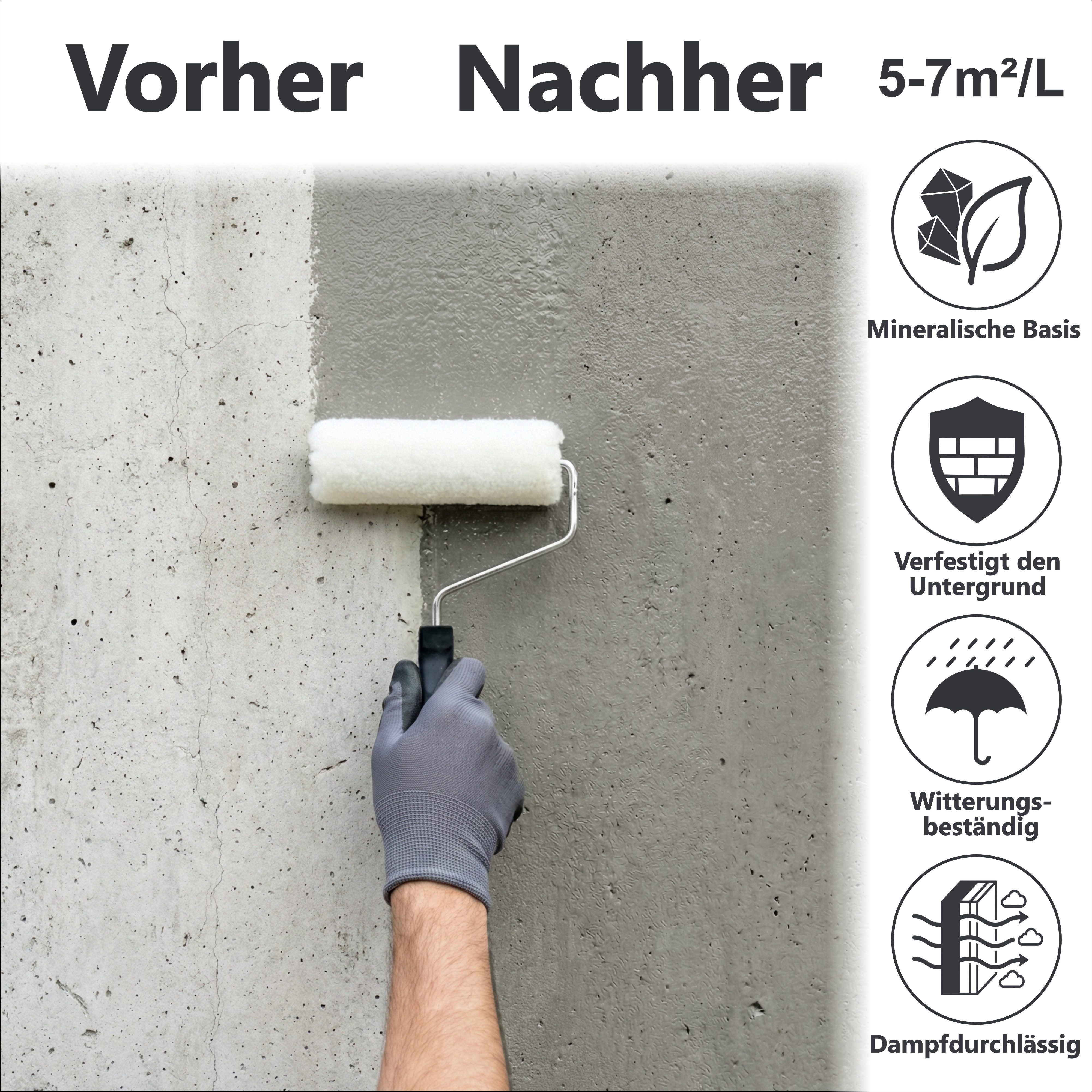 WO-WE Wandgrundierung Kaliwasserglas Haftgrund Bindemittel Versiegelung W515, 5-10L, Saugfähigkeitsreduktion