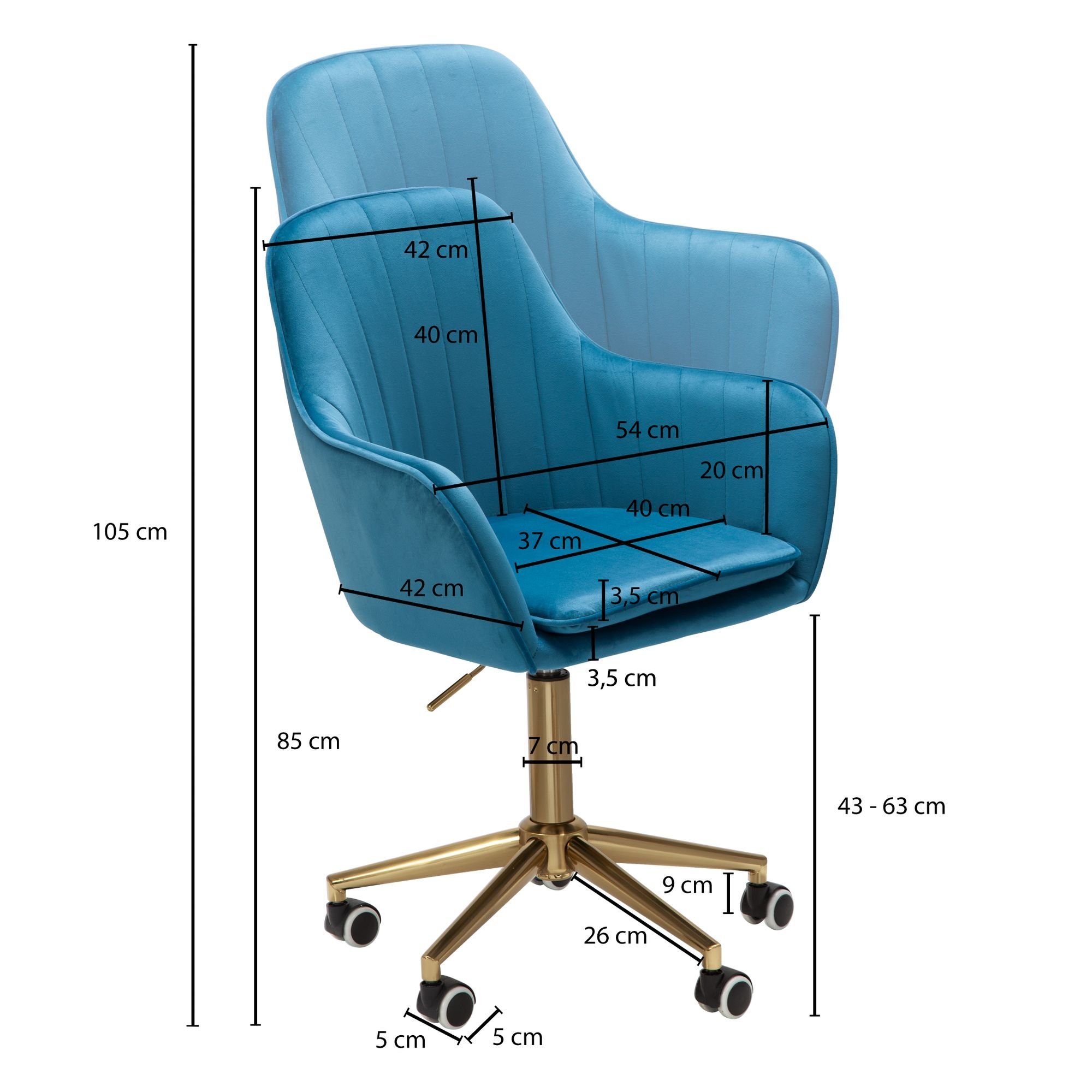 120 Design mit Schreibtischstuhl Amstyle Drehbar Blau, Schalenstuhl Höhenverstellbar, Lehne), Drehstuhl kg (Samt Drehbar SPM1.432