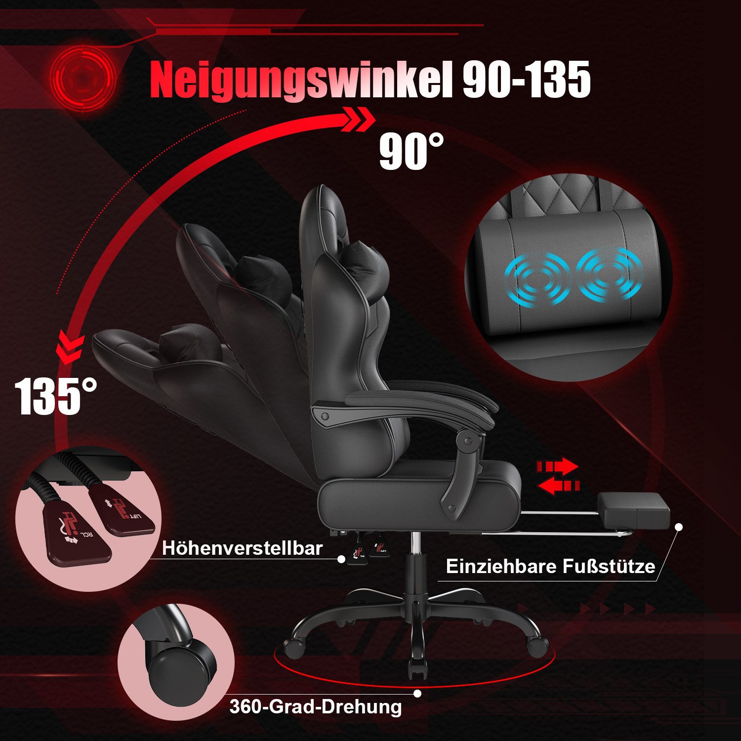 HOMALL Gaming-Stuhl Massage-Spielstuhl, Bürostuhl mit Fußstütze, ergonomisc günstig online kaufen