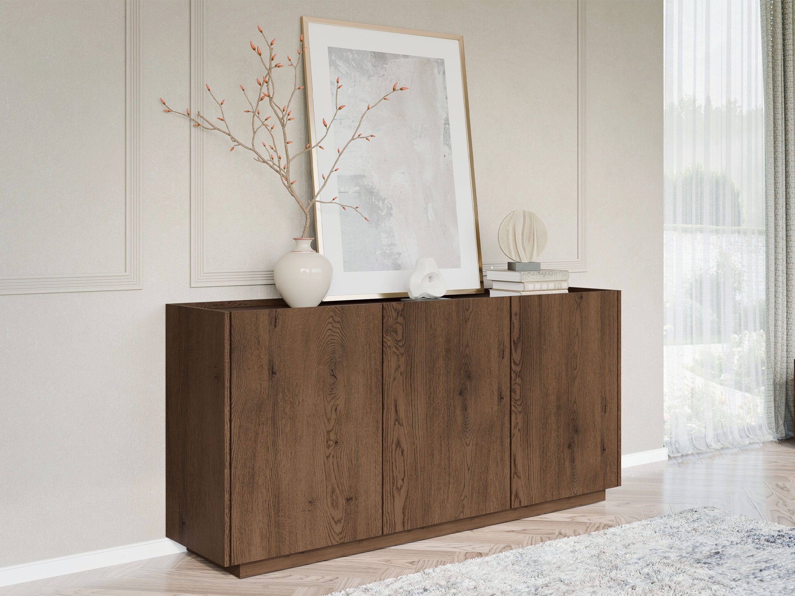 MIRJAN24 Kommode Mirtu K170 (mit drei Drehtüren), 170x40x75 cm, geräumige Einlegeboden