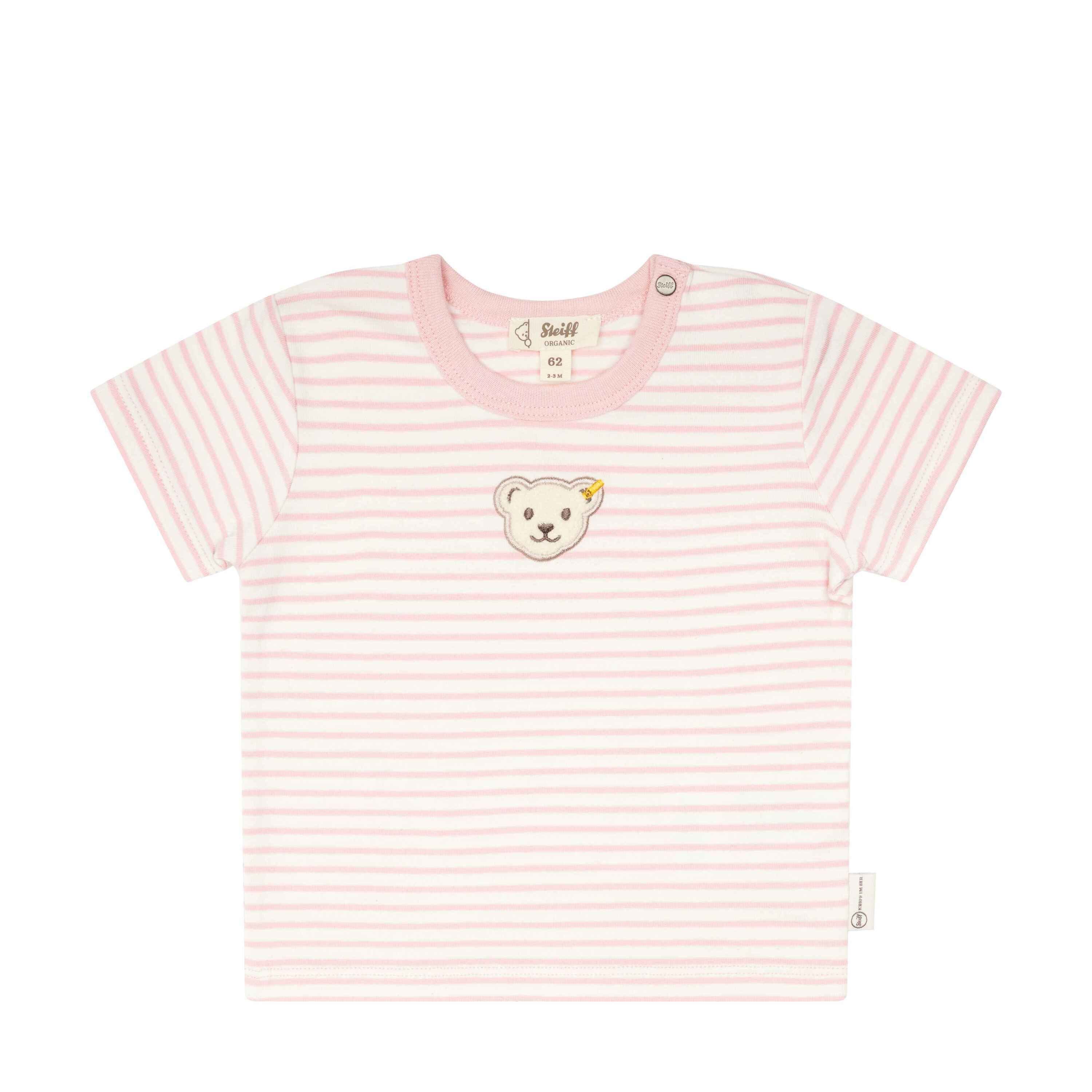Steiff T-Shirt T-Shirt kurzarm GOTS Baby Wellness mit Teddykopf silver pink