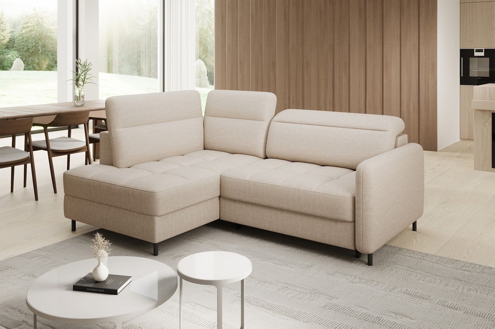 Myhomelando Ecksofa Lalea, kleines Sofa L-Form, Schlaffunktion & Bettkasten, 208x160cm, Kleines Ecksofa L-Form mit Schlaffunktion und Bettkasten