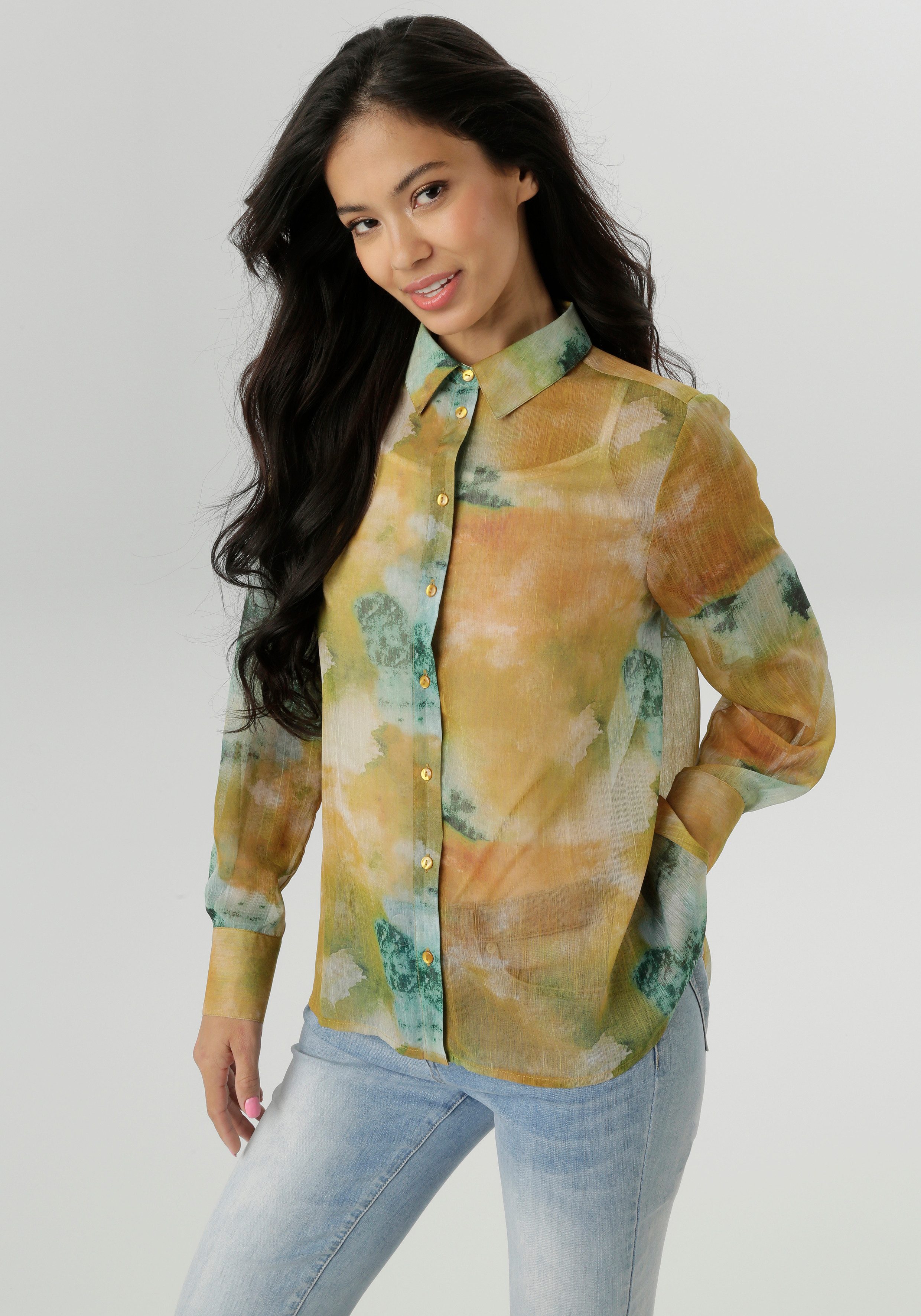 Aniston SELECTED Hemdbluse aus leicht transparentem Chiffon