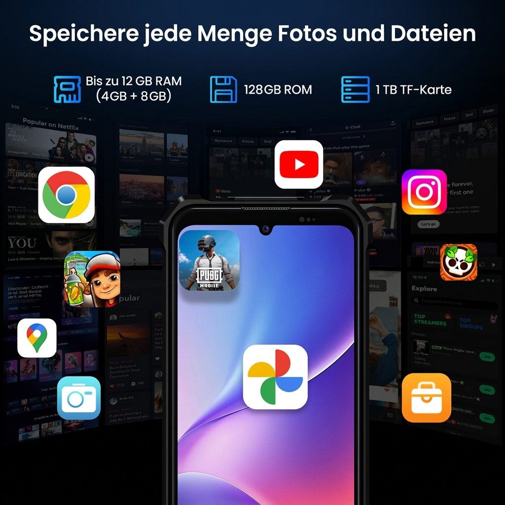 Fossibot Outdoor Handy 10000mAh, Unterwasserkamera, IP68/IP69K, HD+ NFC Smartphone (6,745 Zoll, 128 GB Speicherplatz, 50 MP Kamera, F110L, 4GB RAM + 128GB ROM, Android 15, KI-Erkennung, OTG)