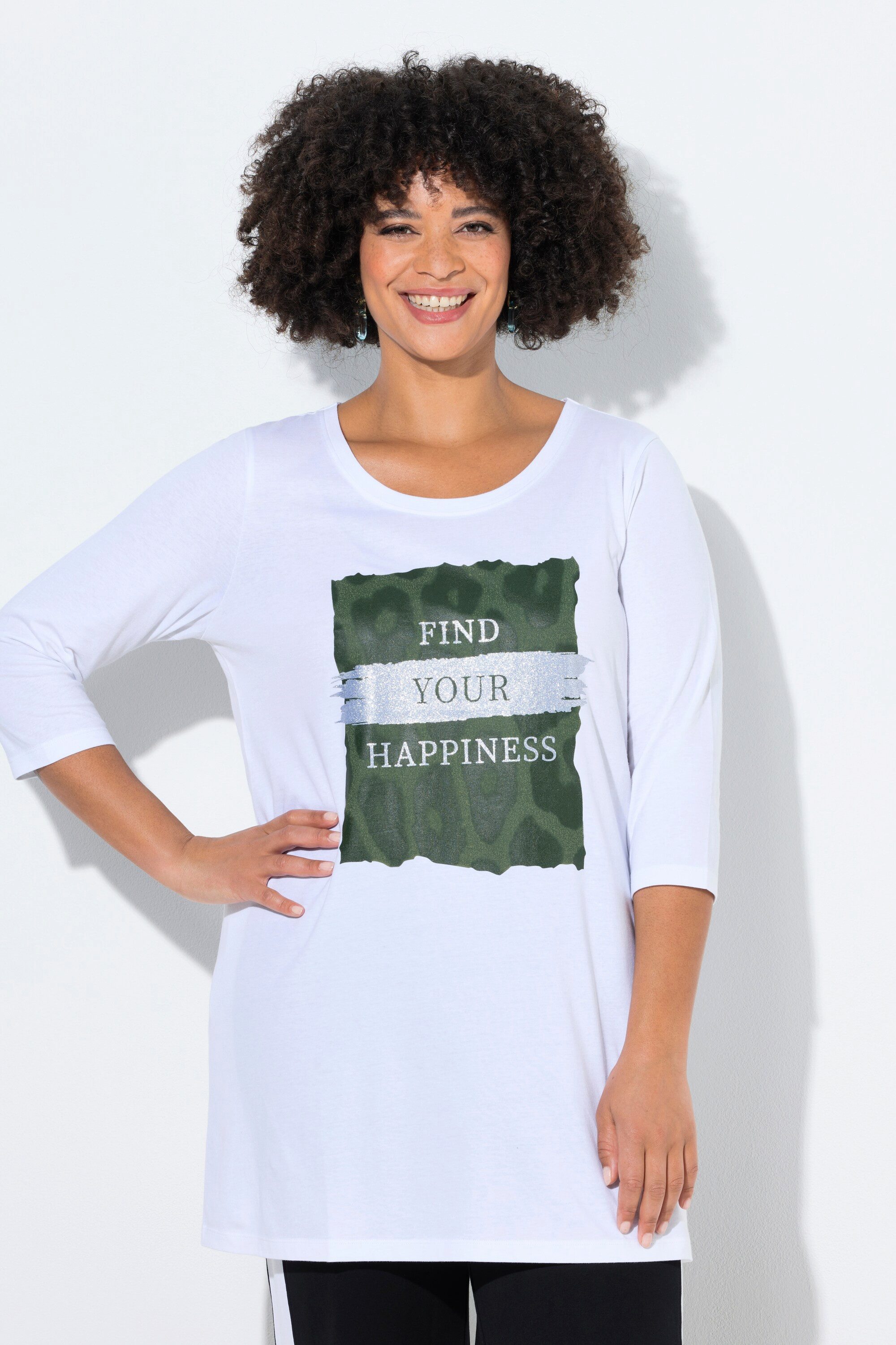 Angel of Style Longshirt T-Shirt A-Linie Glitzer-Motiv mit Schriftzug