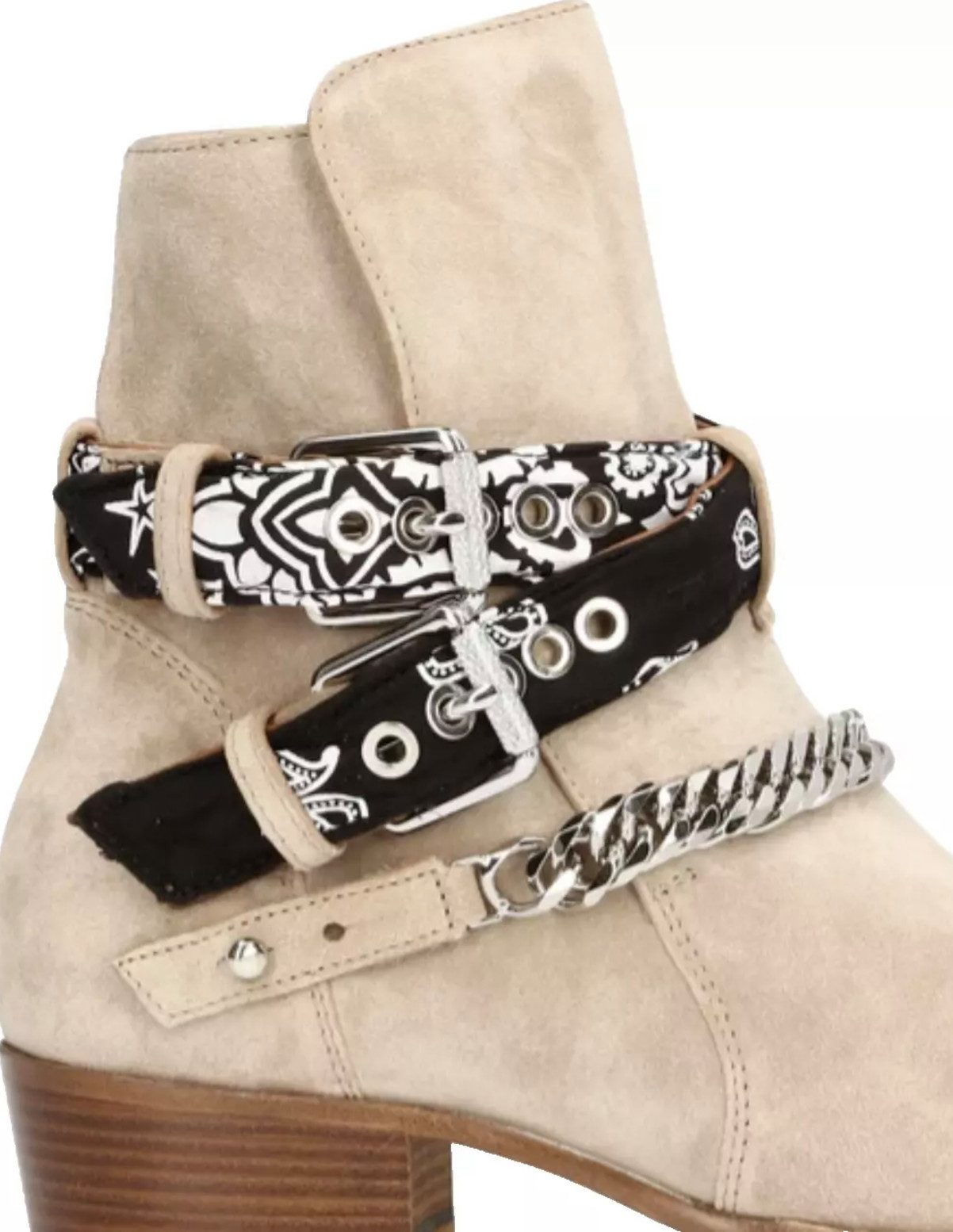 AMIRI Jodhpur Ketten Schuhe Bandana Suede Schuhe Bootsschuh Crossover-Bandana-Riemen, Silberfarbene Kette