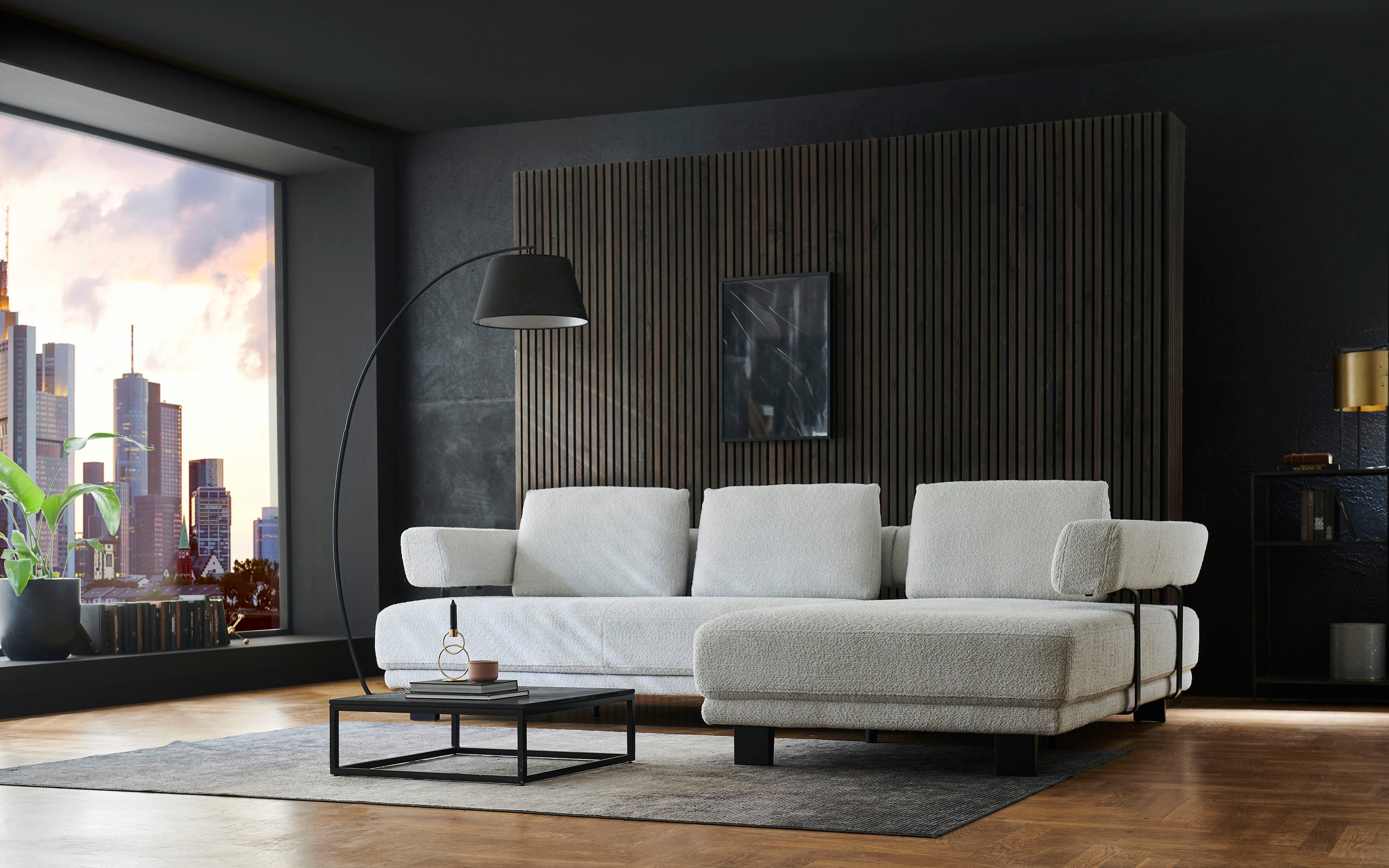 HUKLA Ecksofa HU-HP18064 L-Form, Set, Optional mit motorischer Vorziehbank, stylische Reling