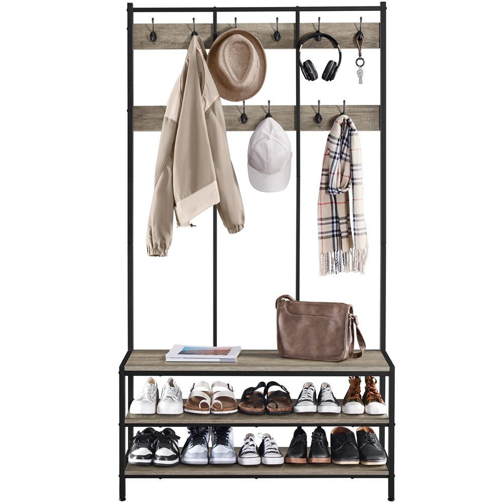 Yaheetech Garderobenständer 100 x 35 x 185 cm, Kleiderständer Industrie-Design 125 KG belastbar