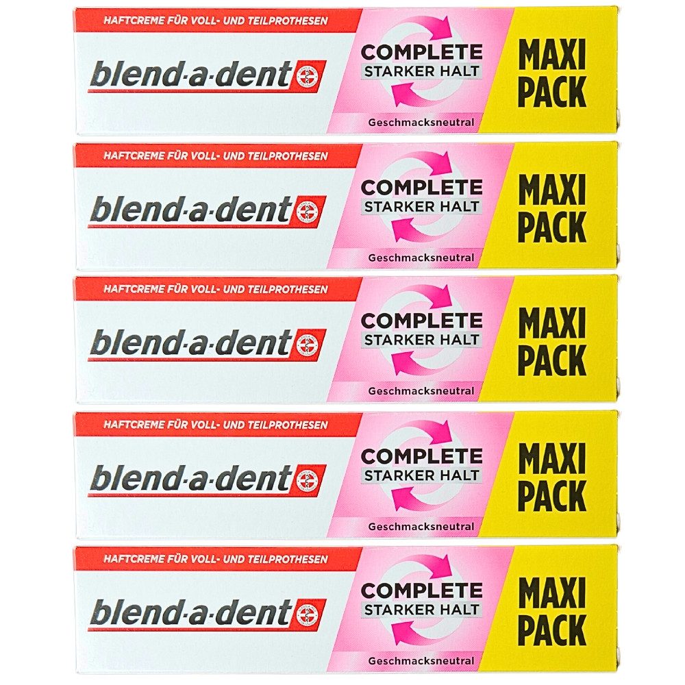 blend-a-dent Zahnpflege-Set Haftcreme Complete Geschmacksneutral MAXI, 5 x 70g, 5-tlg., starker Halt & Komfort