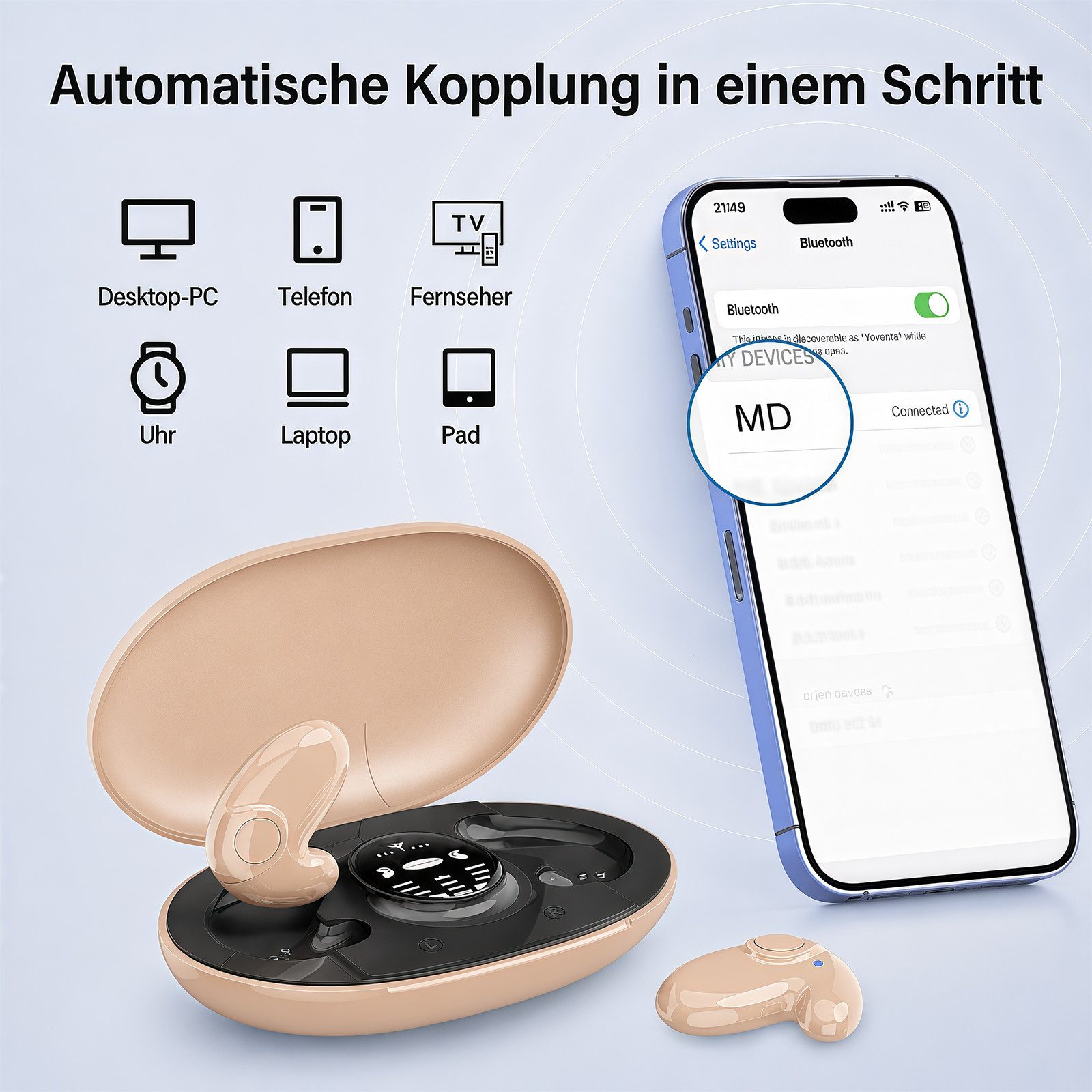 MOPUEA In-Ear Schlafkopfhörer kabellose Schlaf-Ohrhörer für Seitenschläfer Bluetooth-Kopfhörer (integriertes Mikrofon, Kompakt mit Typ-C-Schnellladehülle) – Bild 5 von 5