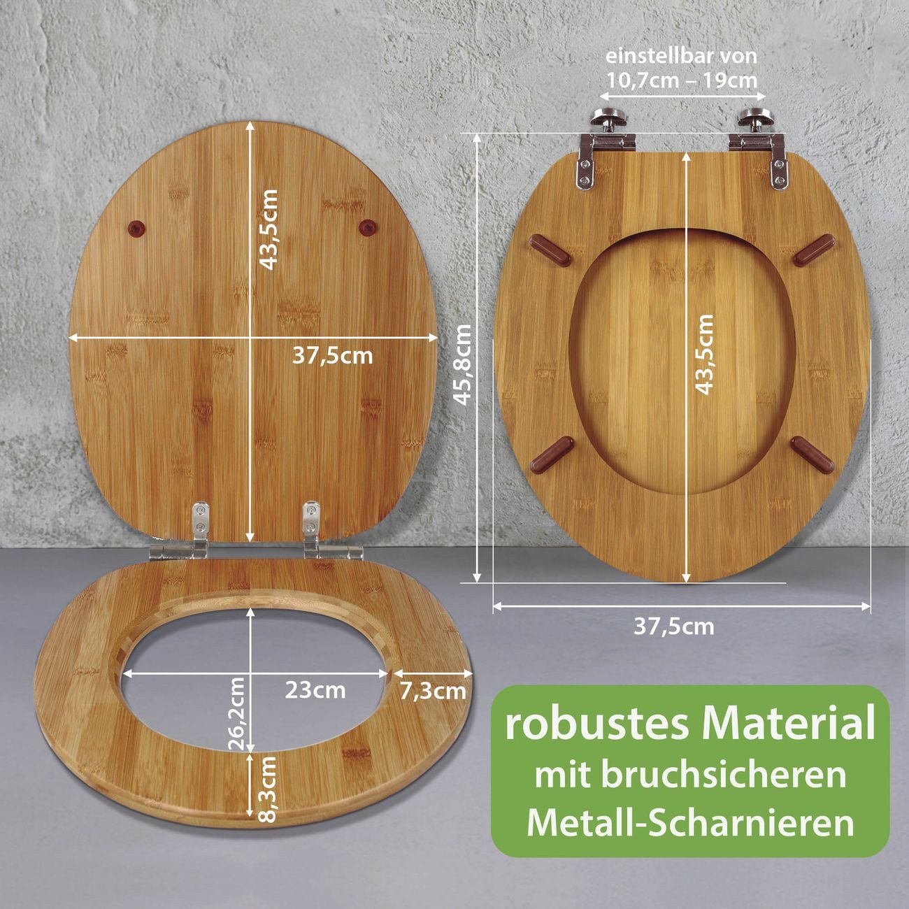 banjado WC-Sitz aus Bambus mit Absenkautomatik Motiv Blumen Antik (umweltfreundliches Material, integrierte Absenkautomatik), 45,8 x 37,5 x 5 cm – Bild 3 von 5
