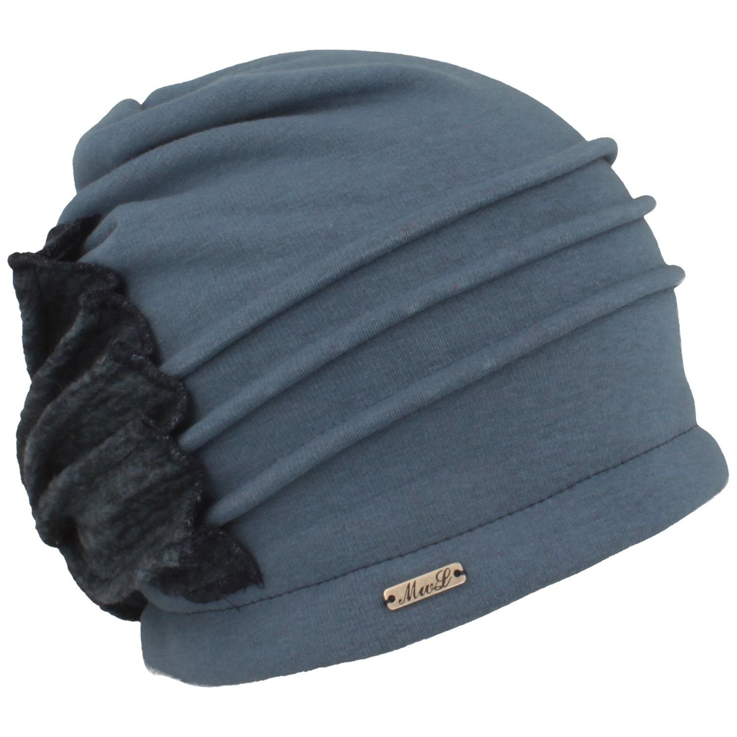 Breiter Fischerhut Jerseymütze warme Stoffmütze mit Schleife 42 blau